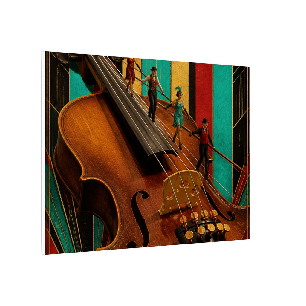 Violin Tightrope Bridge Wall Art Canvas 24×36 Art Deco Bar Area Decor Maximalist Print