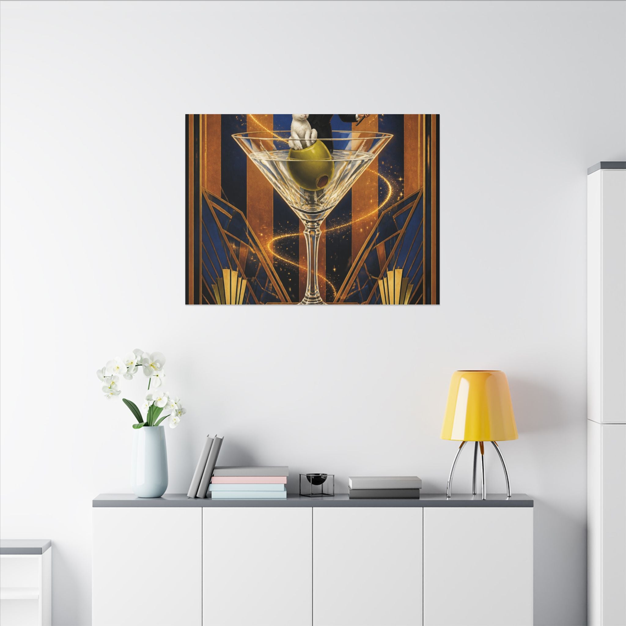Martini Magician Wall Art Canvas 16×20 Art Deco Entryway Decor Maximalist Print