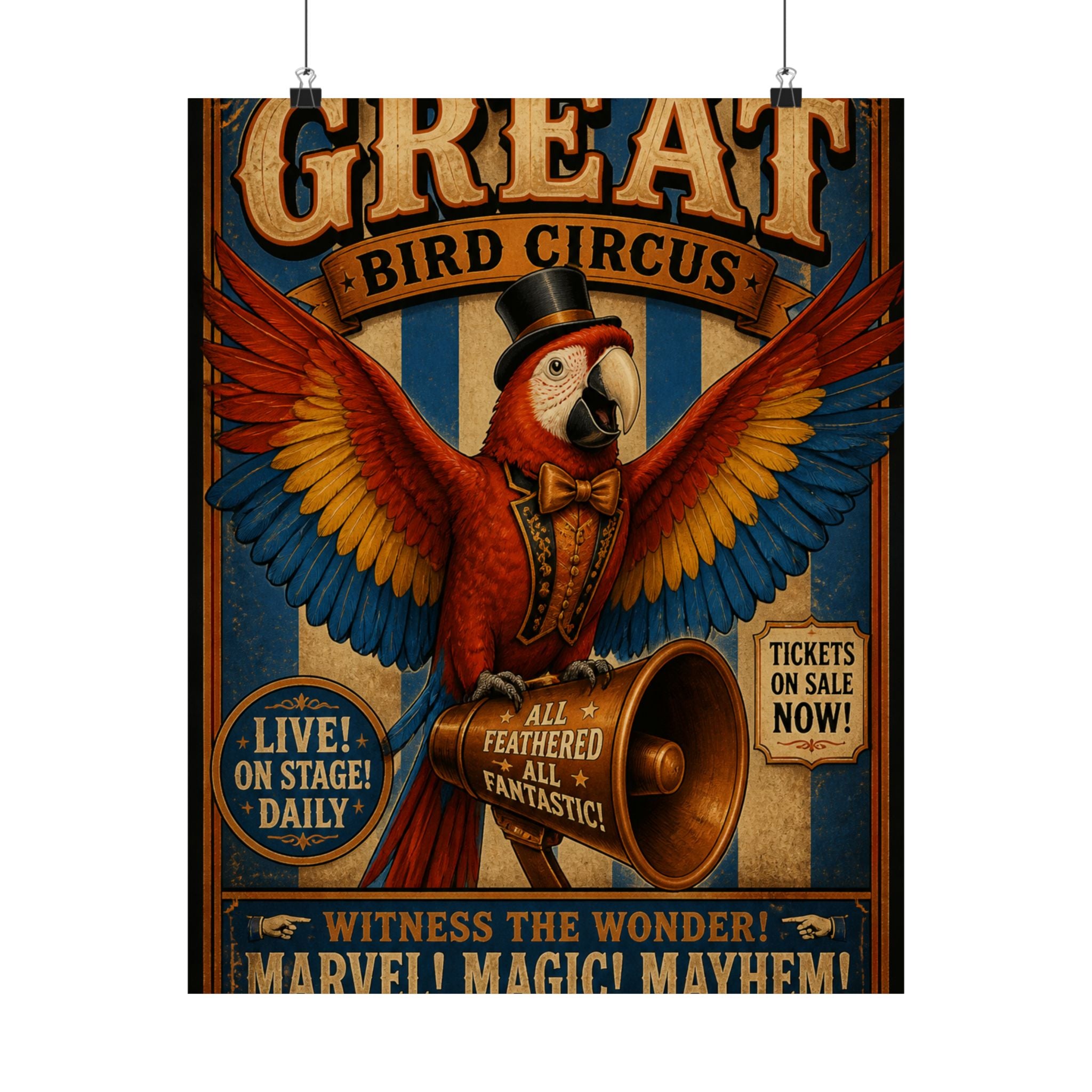 Parrot Ringmaster Wall Art Poster 24×36 Vintage Circus Bedroom Decor Maximalist Print