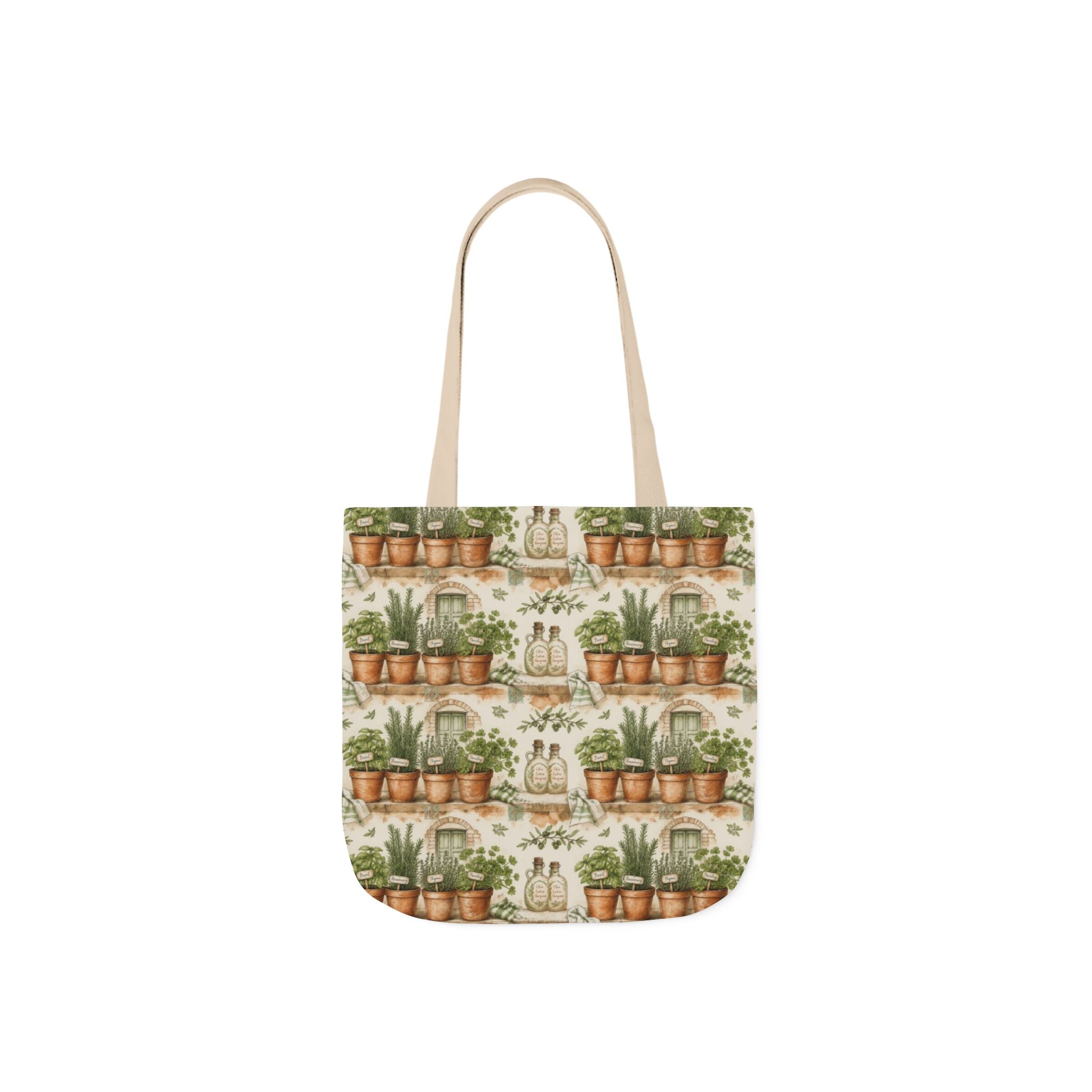 Terracotta Herb Pots Canvas Tote Bag Mediterranean Kitchen Watercolor Design Italian Cottagecore Gift