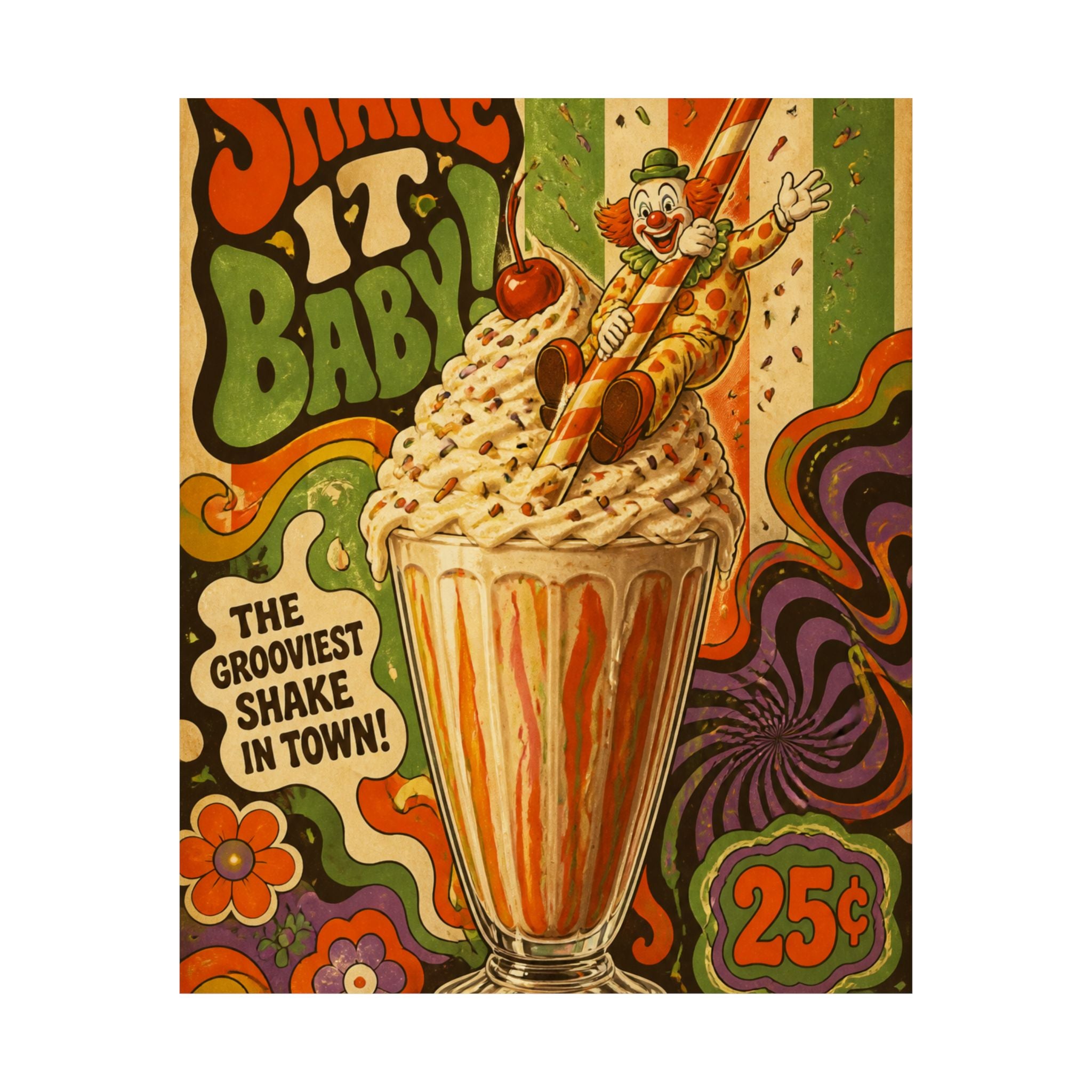 Milkshake Slide Clown Wall Art Poster 18×24 Psychedelic Cafe Decor Maximalist Print