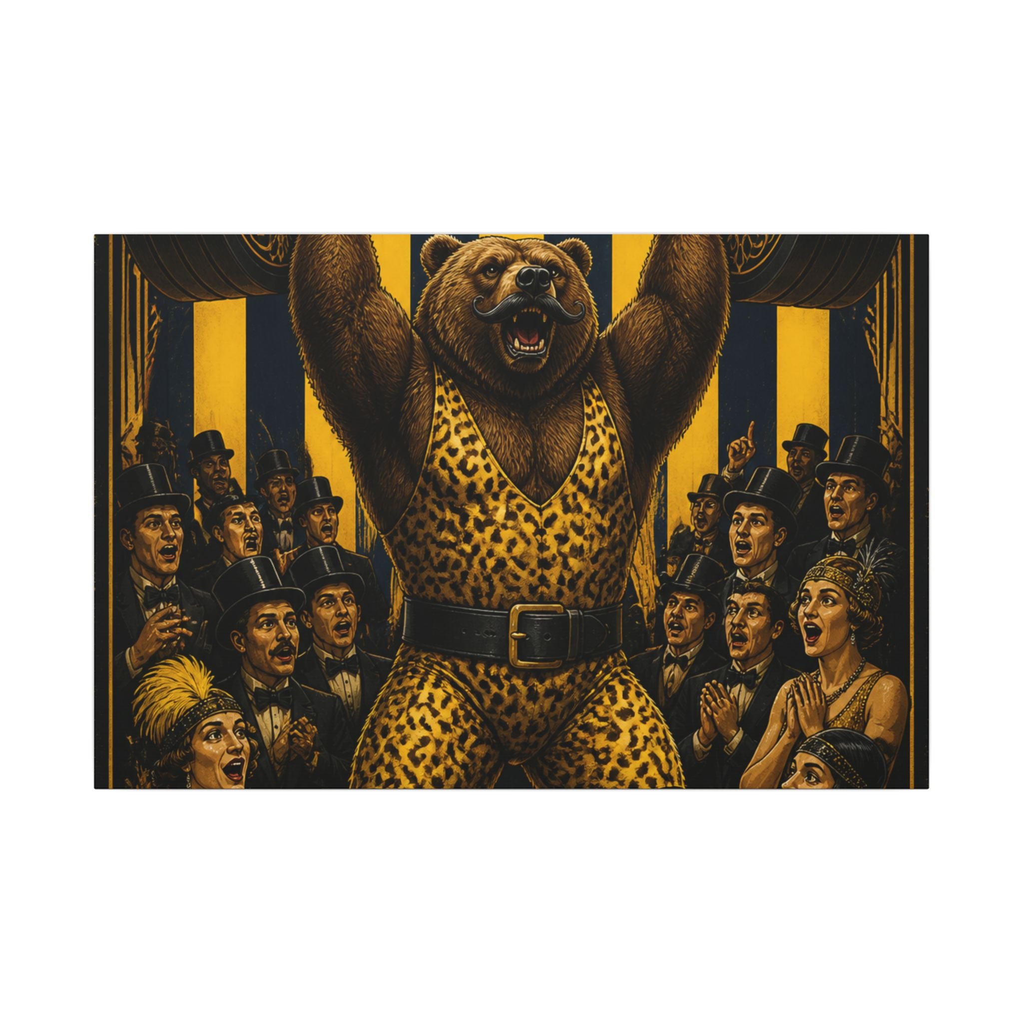 Strongman Bear Wall Art Canvas 16×20 Art Deco Entryway Decor Maximalist Print