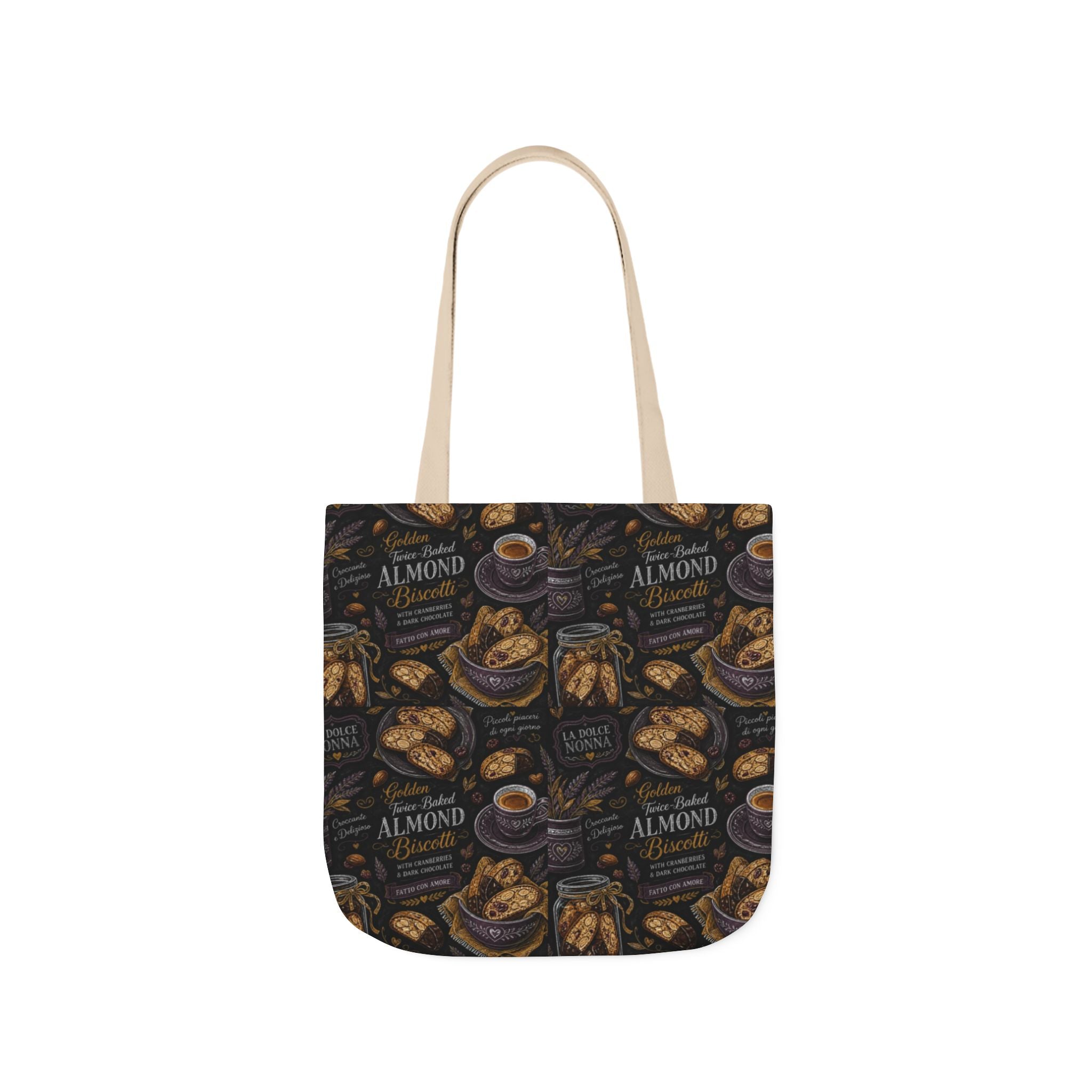 Almond Biscotti Canvas Tote Bag Mediterranean Kitchen Chalk Art Design Italian Cottagecore Gift