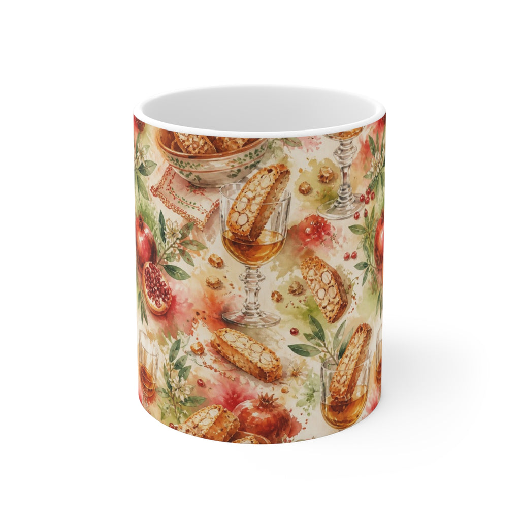 Biscotti & Vin Santo 11oz Ceramic Mug Mediterranean Kitchen Watercolor Splash Design Italian Cottagecore Gift