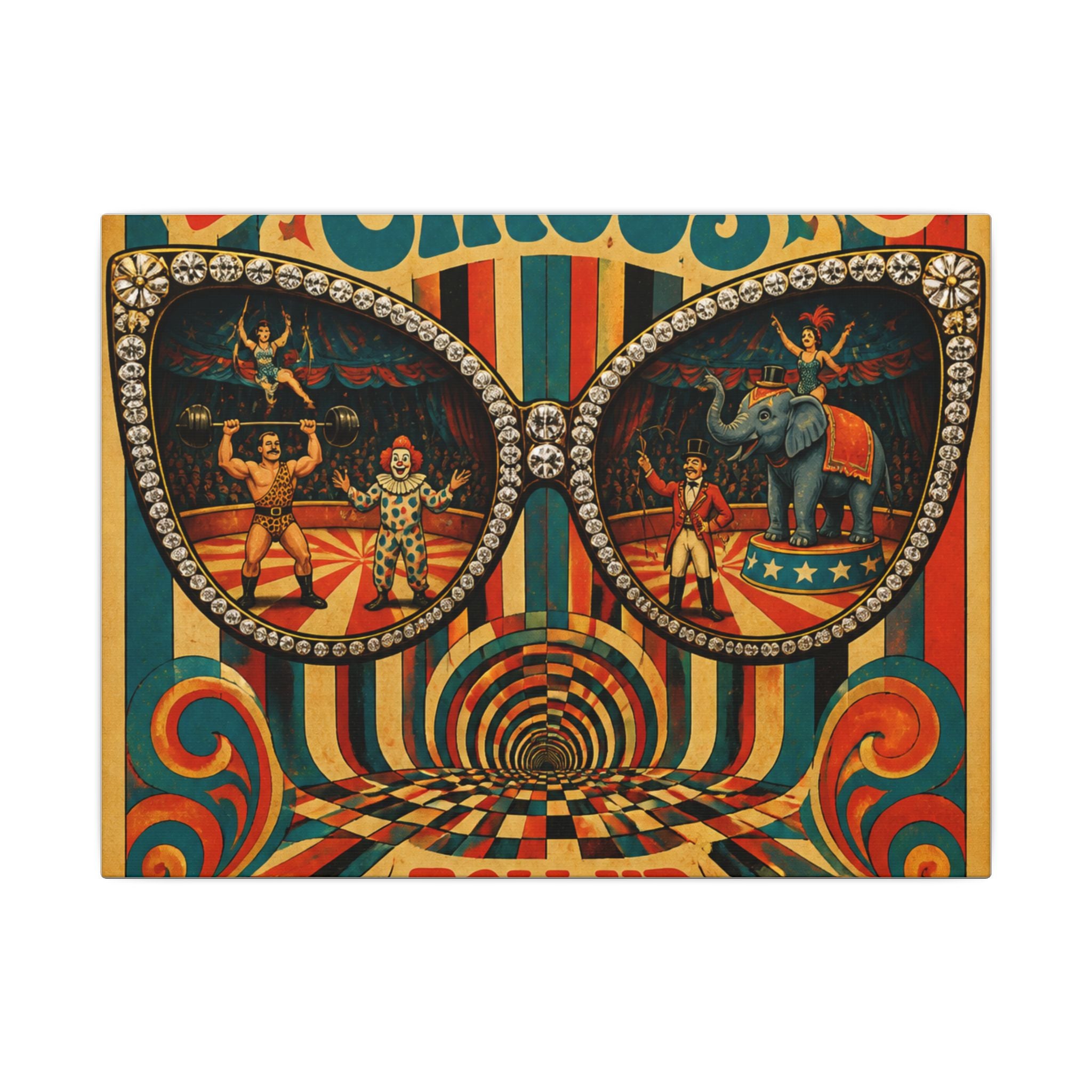 Sunglasses Circus Ring Wall Art Canvas 16×20 Psychedelic Cafe Decor Maximalist Print
