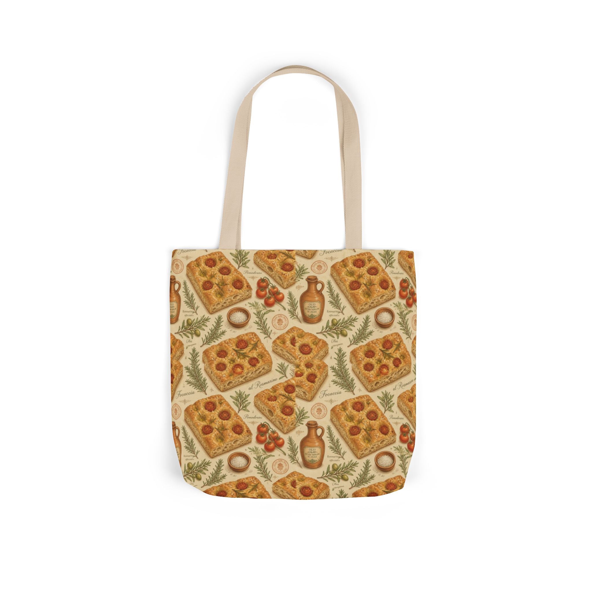 Focaccia Bread Canvas Tote Bag Mediterranean Kitchen Botanical Design Italian Cottagecore Gift
