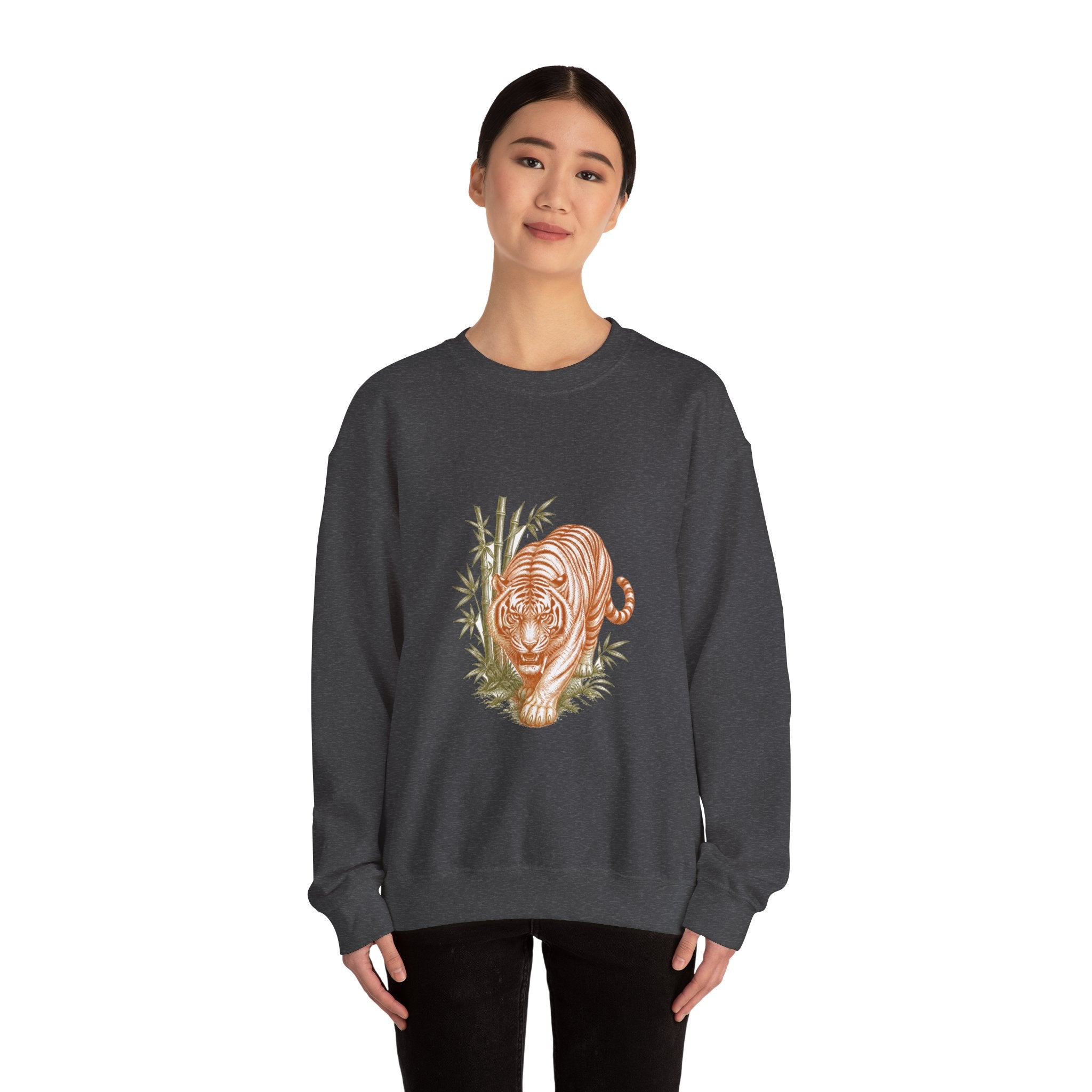 Matching Couple Sweatshirt - Tiger & Crane Matching Couple Premium Fleece Sweatshirt Vintage Art His Hers Honeymoon Gift - Design A