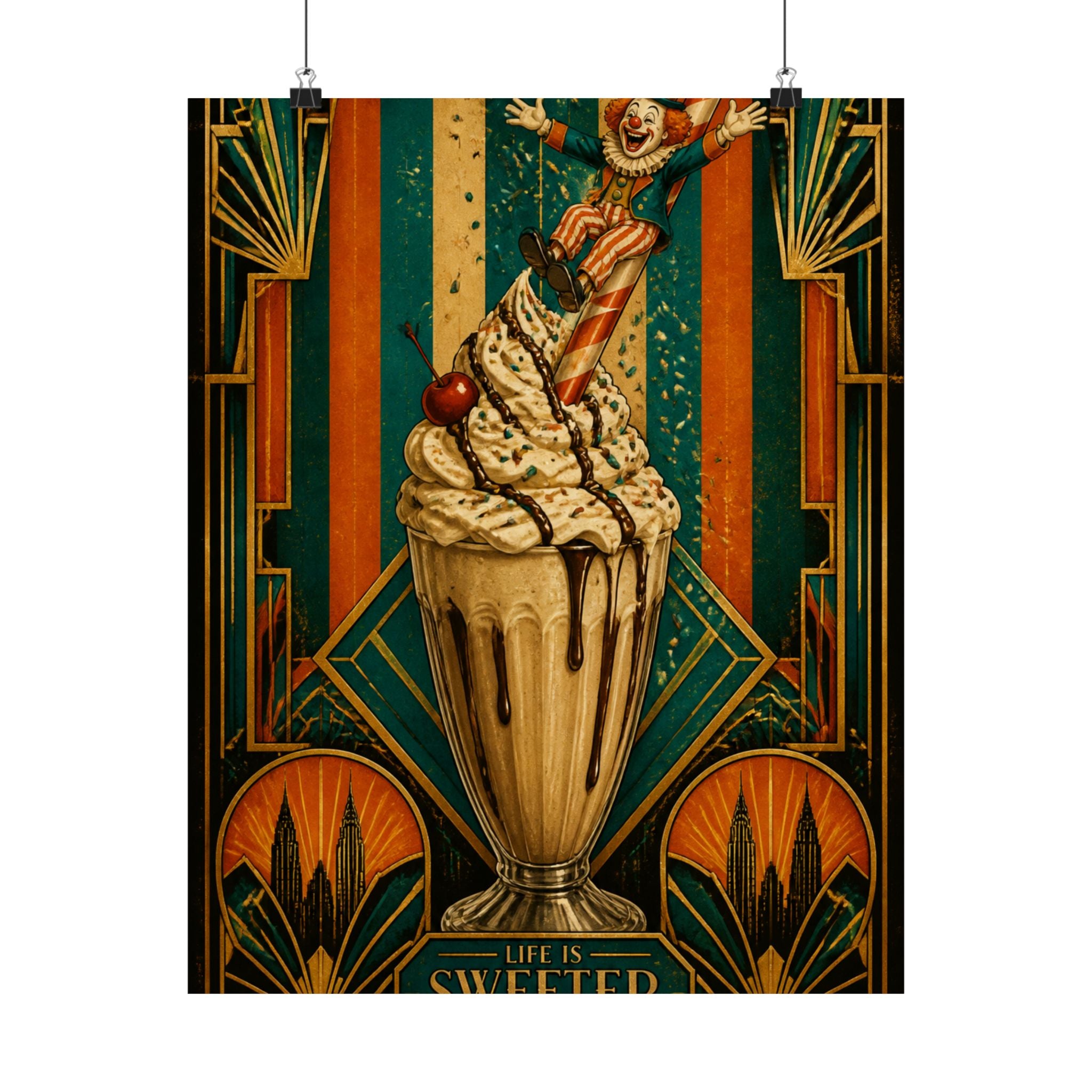 Milkshake Slide Clown Wall Art Poster 18×24 Art Deco Entryway Decor Maximalist Print