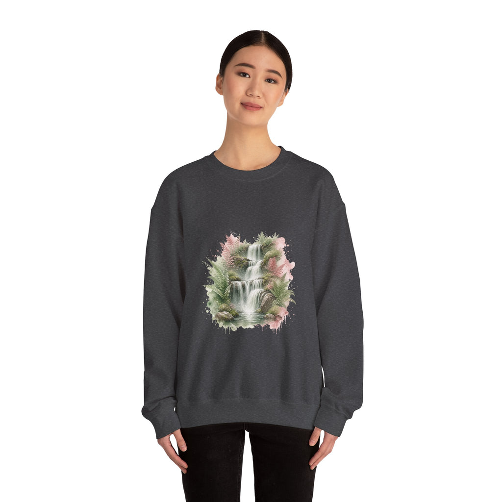Matching Couple Sweatshirt - Wildfire & Waterfall Matching Couple Premium Fleece Sweatshirt Watercolor Art His Hers Birthday Gift - Design B