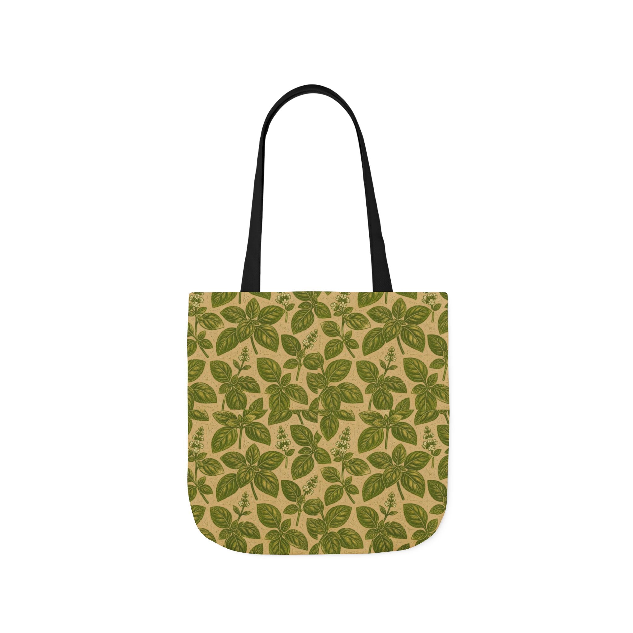 Fresh Basil Leaves Canvas Tote Bag Mediterranean Kitchen Linocut Design Italian Cottagecore Gift