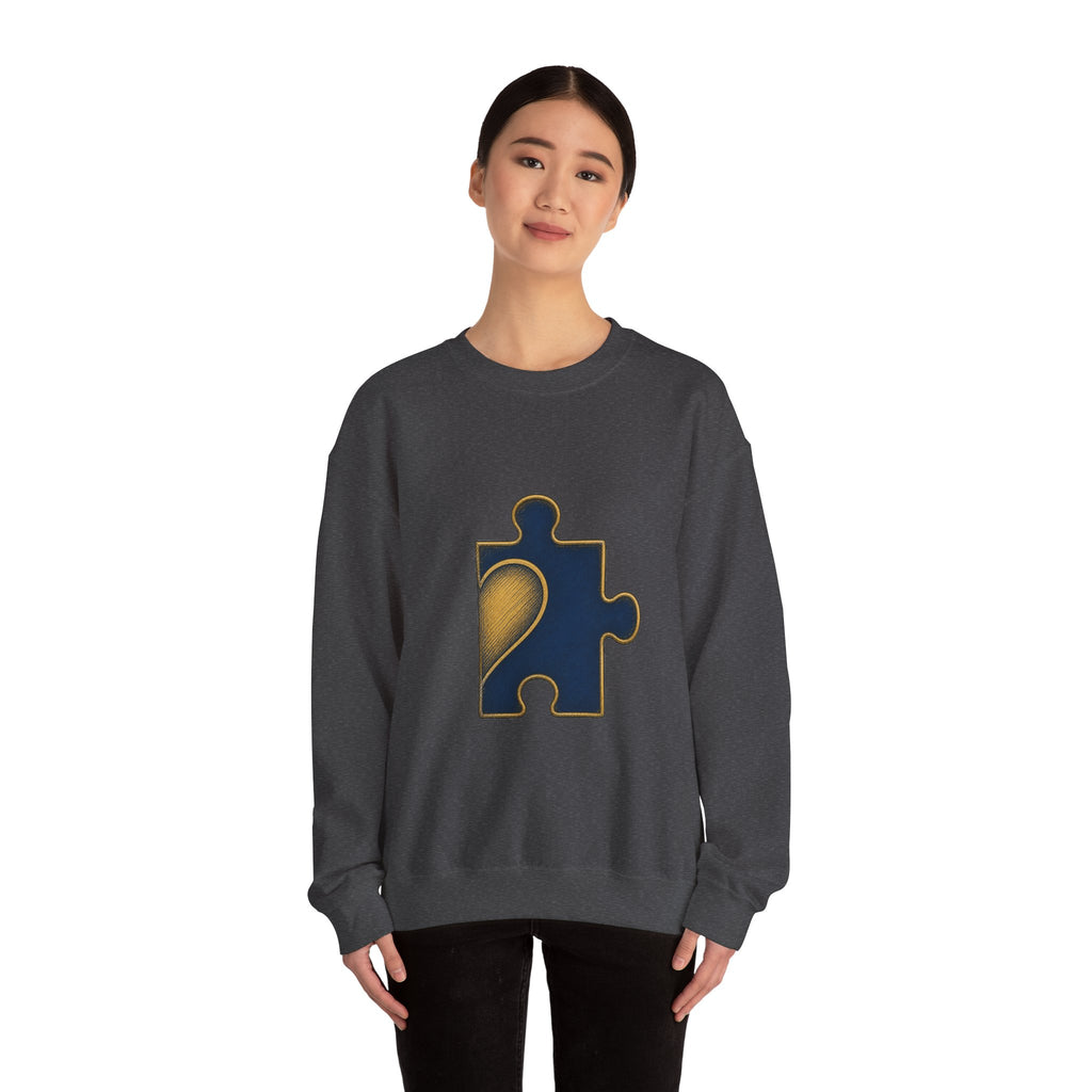 Matching Couple Sweatshirt - Puzzle Pieces Matching Couple Premium Fleece Sweatshirt Hand-Drawn Art His Hers Anniversary Gift - Design B