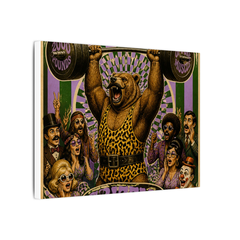 Strongman Bear Wall Art Canvas 24×36 Psychedelic Dining Room Decor Maximalist Print