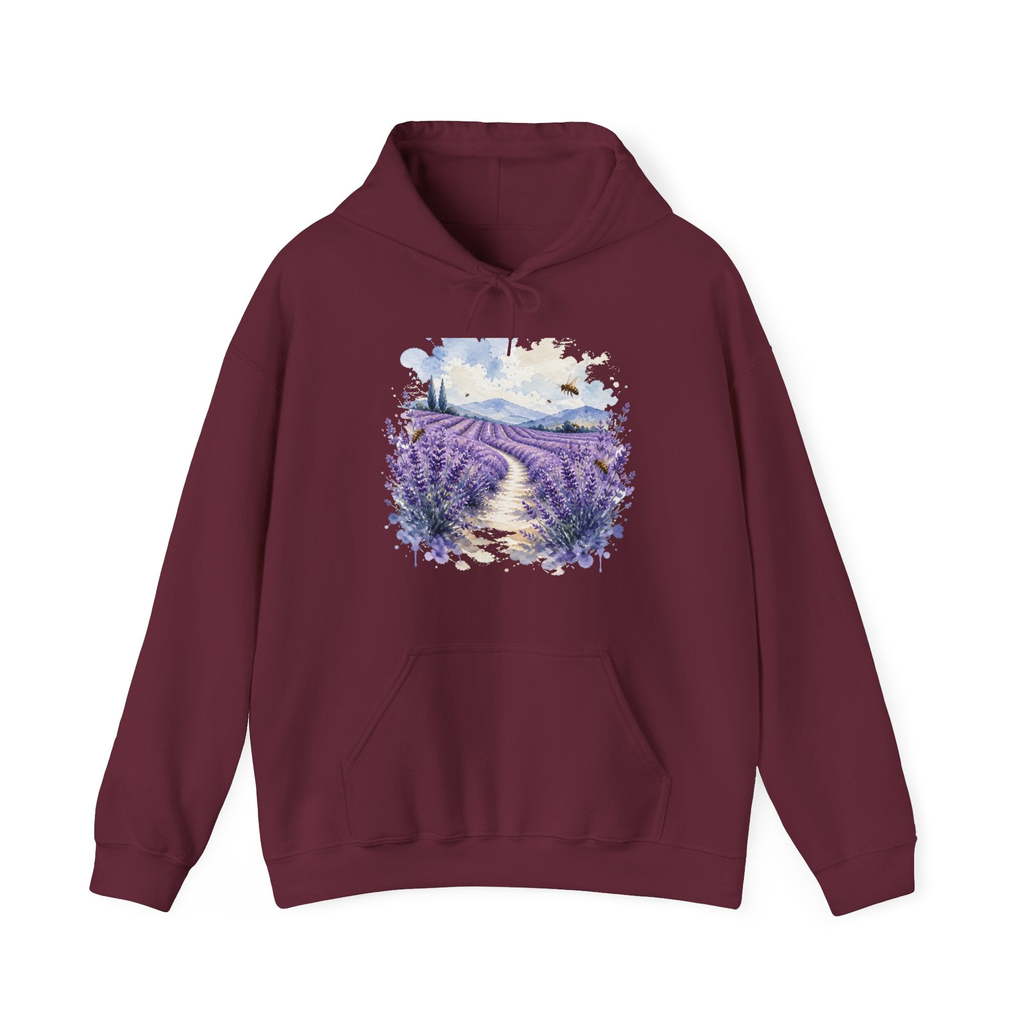Matching Couple Sweatshirt - Lavender Fields & Canyon Matching Couple Hooded Sweatshirt Watercolor Art His Hers Engagement Gift - Design A