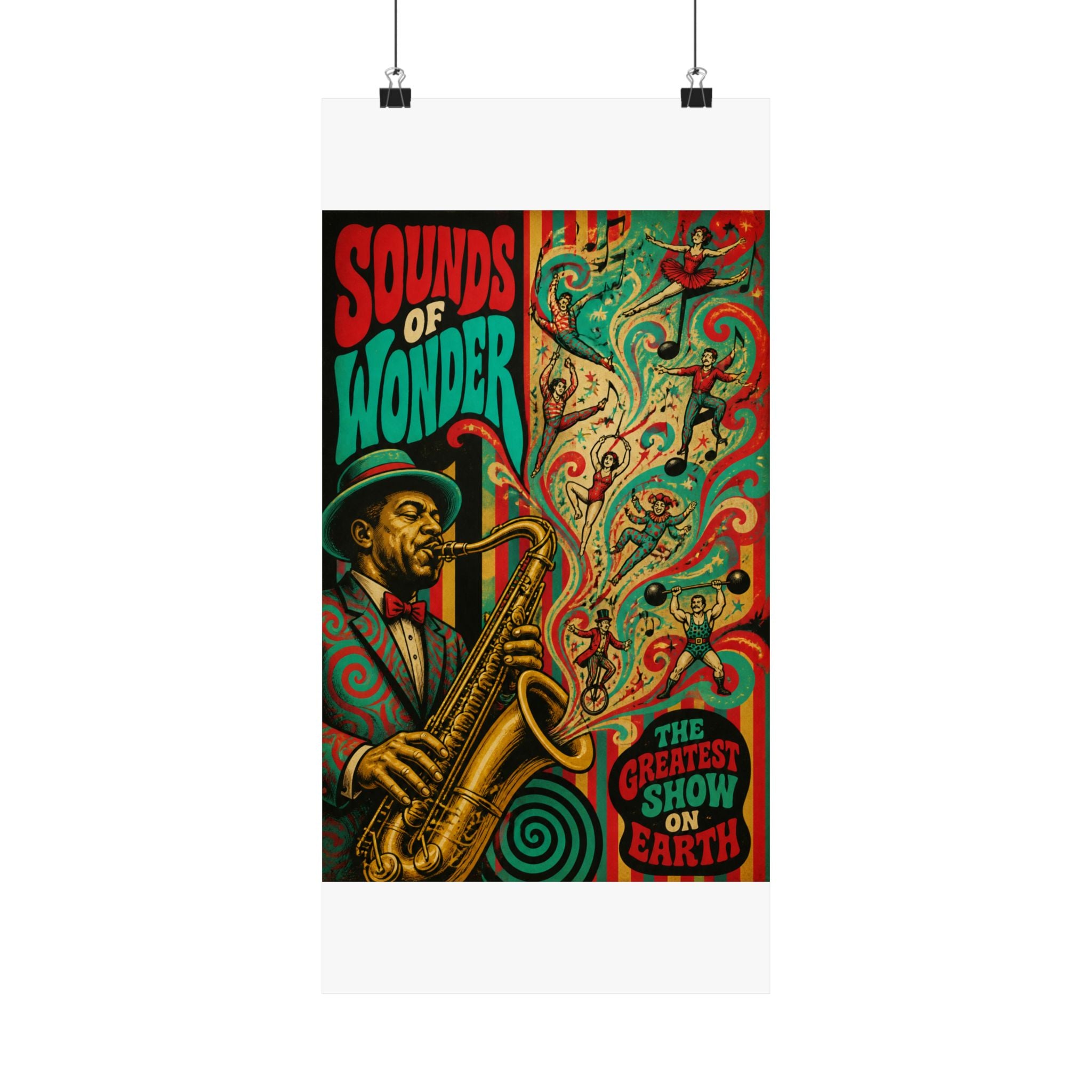 Saxophone Music Circus Wall Art Poster 24×36 Psychedelic Dining Room Decor Maximalist Print