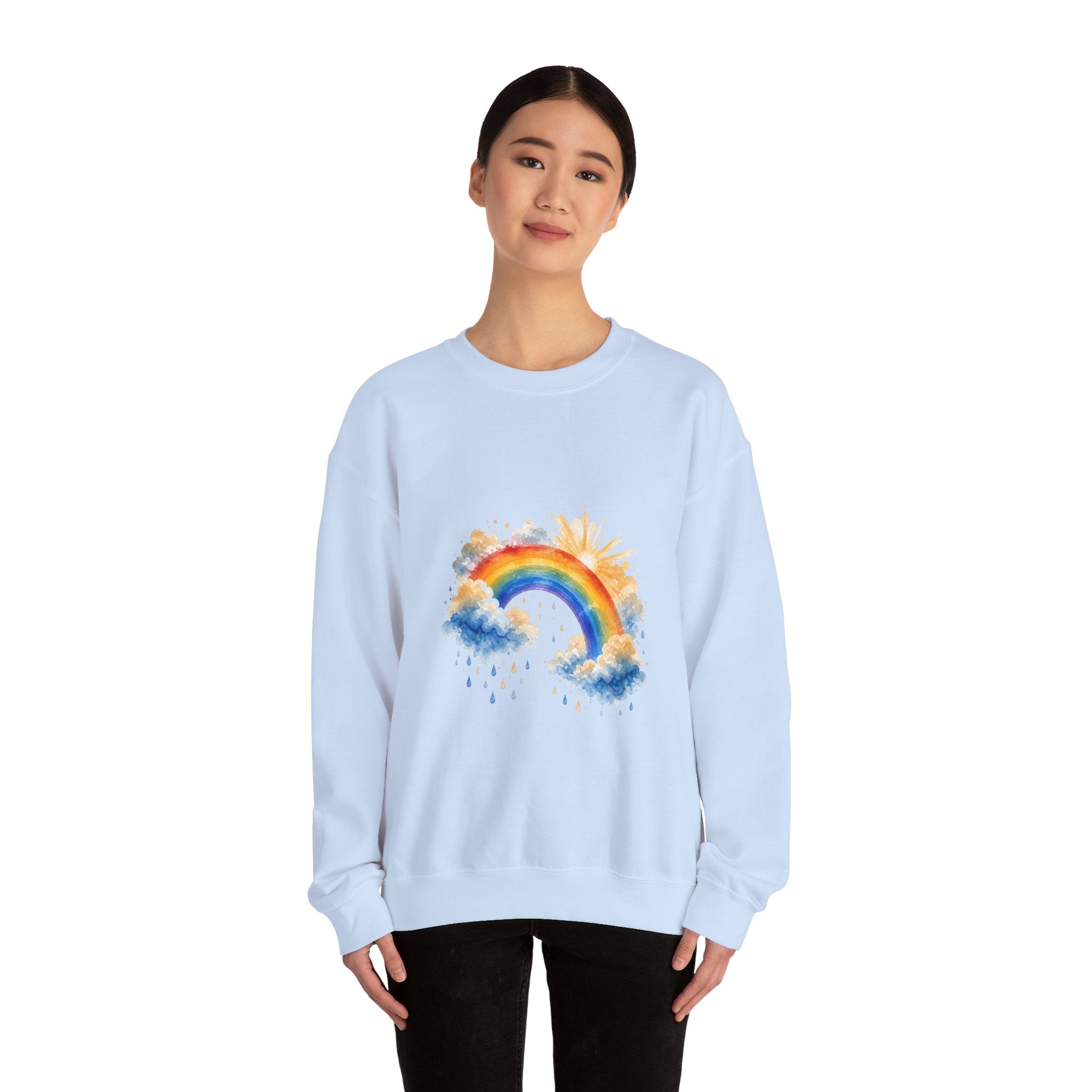 Matching Couple Sweatshirt - Storm & Rainbow Matching Couple Comfort Colors Crew Watercolor Art His Hers Birthday Gift - Design B