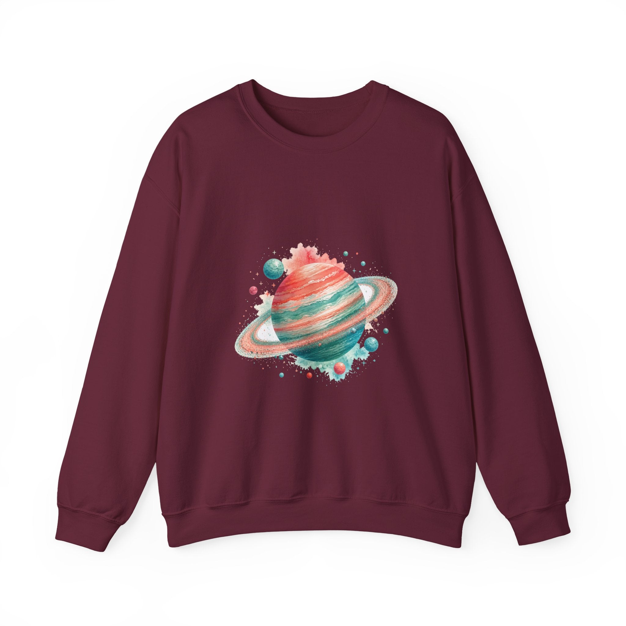Matching Couple Sweatshirt - Astronaut & Planet Matching Couple Premium Fleece Sweatshirt Watercolor Art His Hers Birthday Gift - Design B