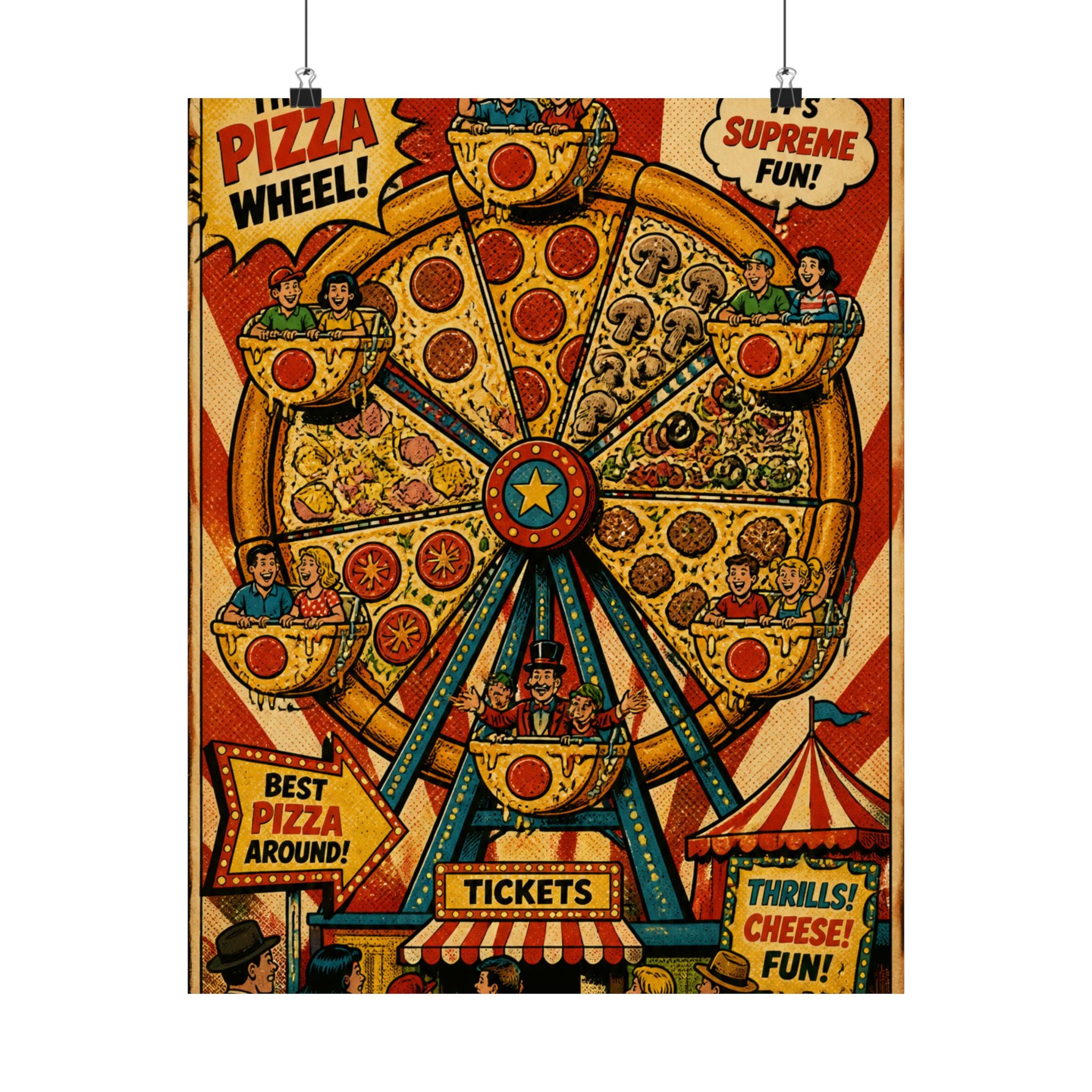 Pizza Ferris Wheel Wall Art Poster 18×24 Pop Art Living Room Decor Maximalist Print