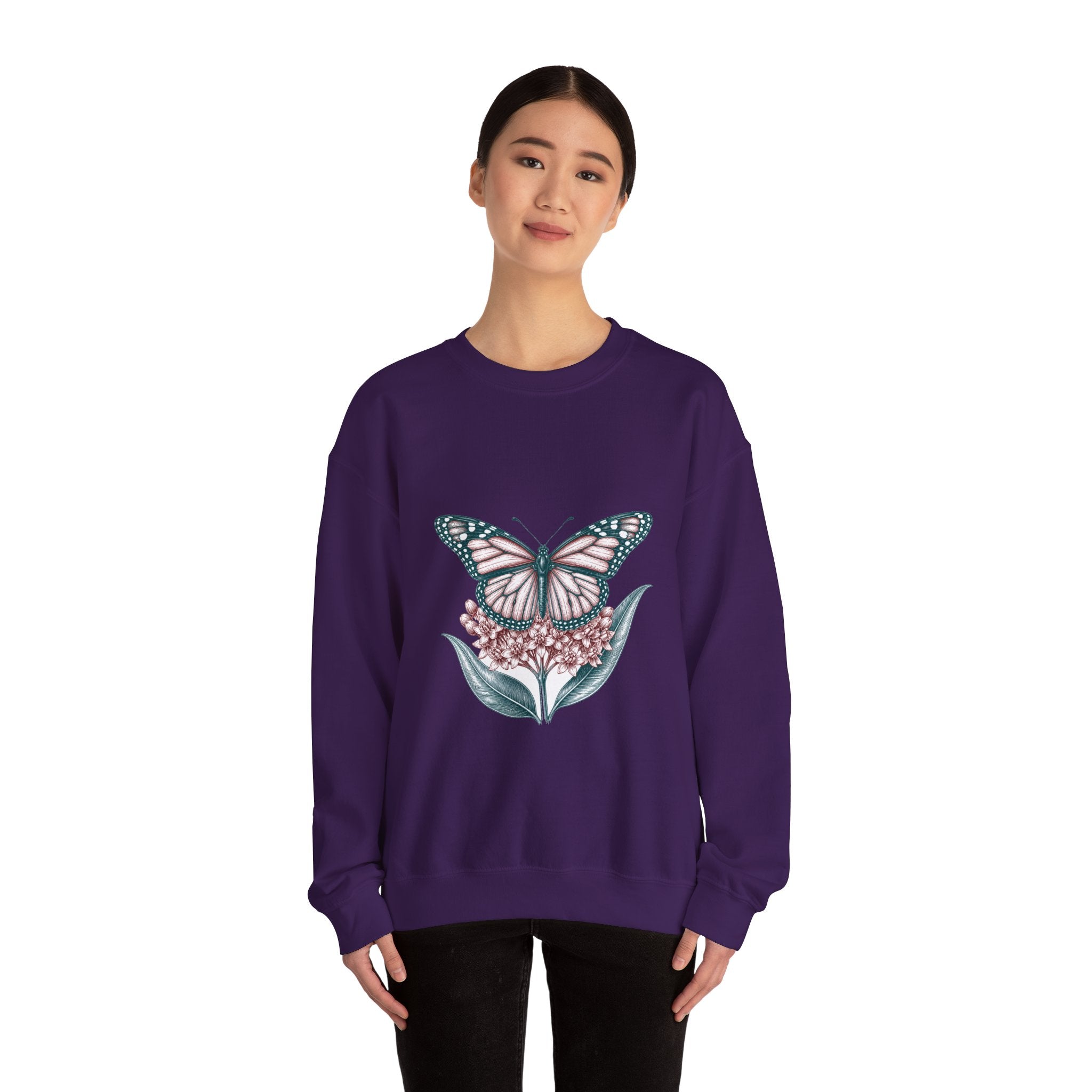 Matching Couple Sweatshirt - Butterfly & Moth Matching Couple Premium Fleece Sweatshirt Hand-Drawn Art His Hers Anniversary Gift - Design A