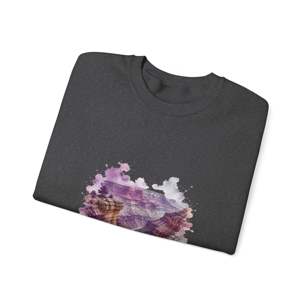 Matching Couple Sweatshirt - Lavender Fields & Canyon Matching Couple Crewneck Sweatshirt Watercolor Art His Hers Engagement Gift - Design B