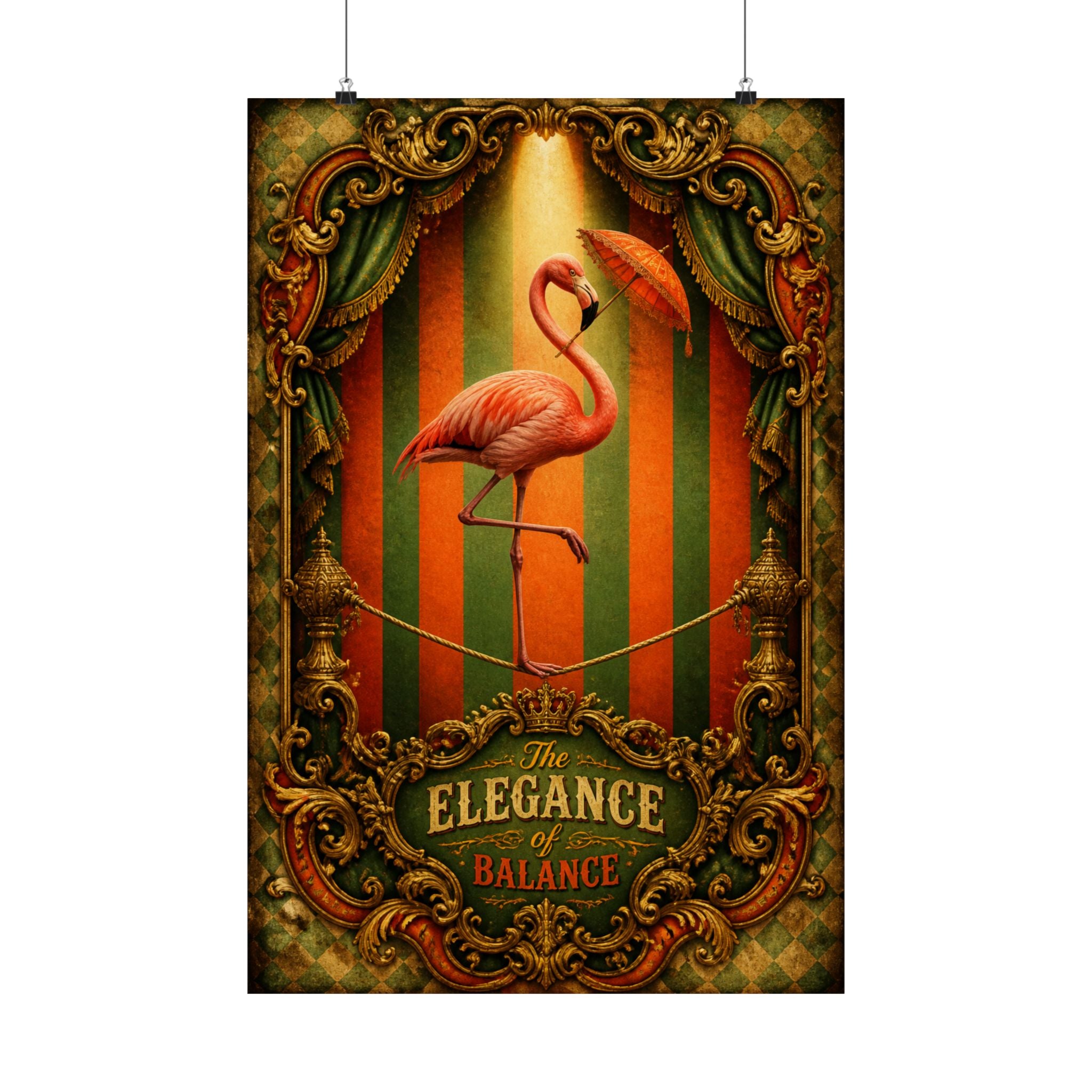 Flamingo Tightrope Wall Art Poster 18×24 Baroque Home Office Decor Maximalist Print