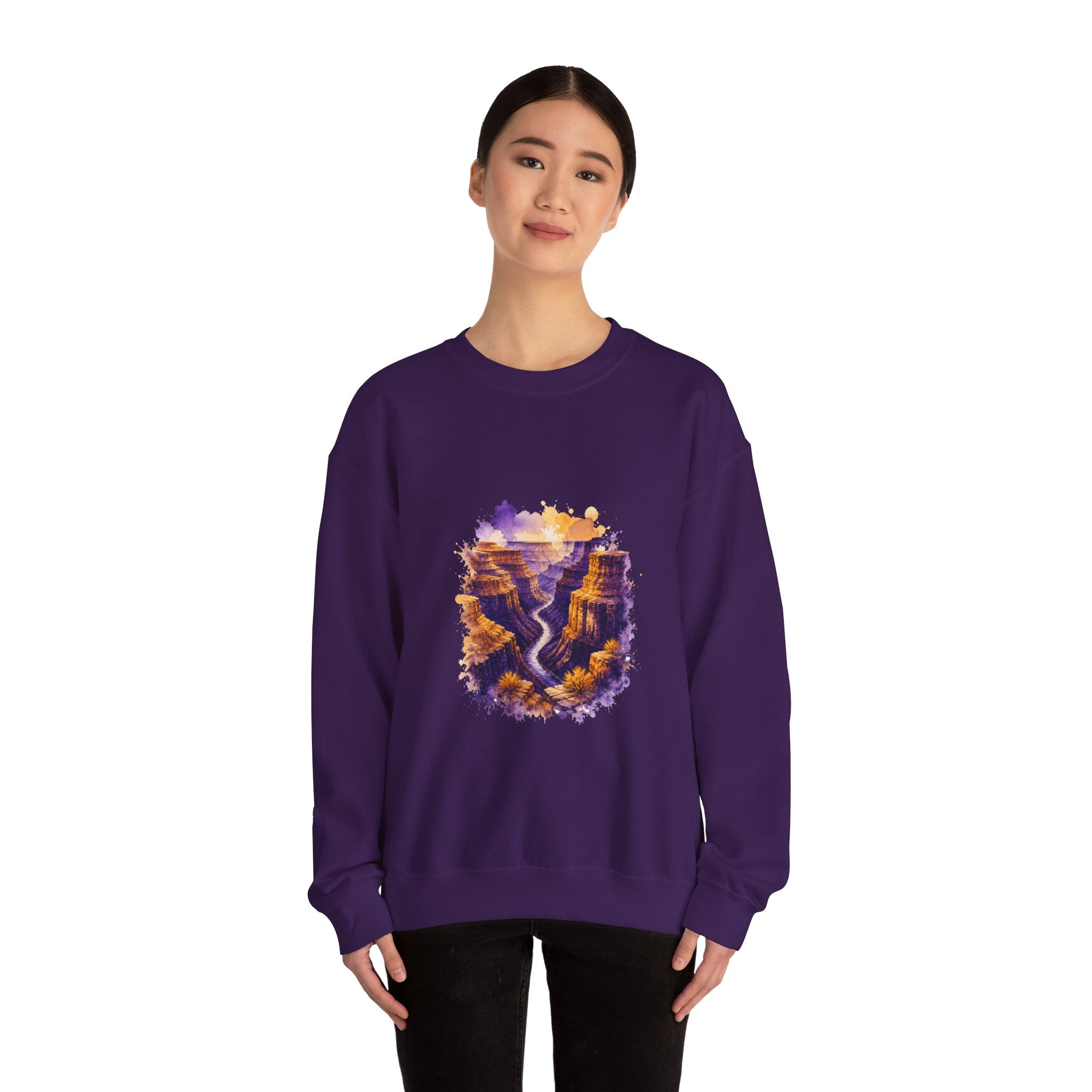 Matching Couple Sweatshirt - Lavender Fields & Canyon Matching Couple Premium Fleece Sweatshirt Watercolor Art His Hers Birthday Gift - Design B