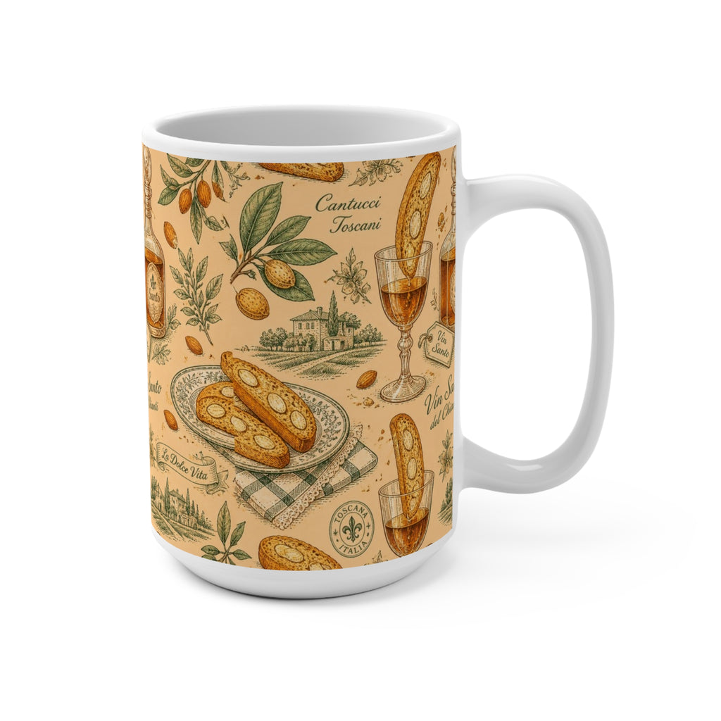 Biscotti & Vin Santo 15oz Ceramic Mug Mediterranean Kitchen Botanical Design Italian Cottagecore Gift