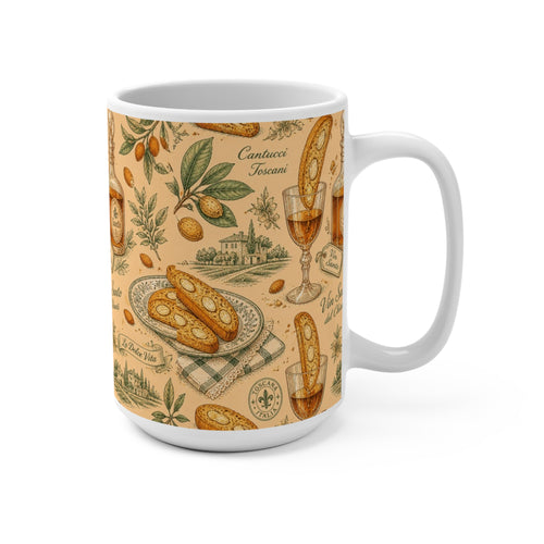 Biscotti & Vin Santo 15oz Ceramic Mug Mediterranean Kitchen Botanical Design Italian Cottagecore Gift