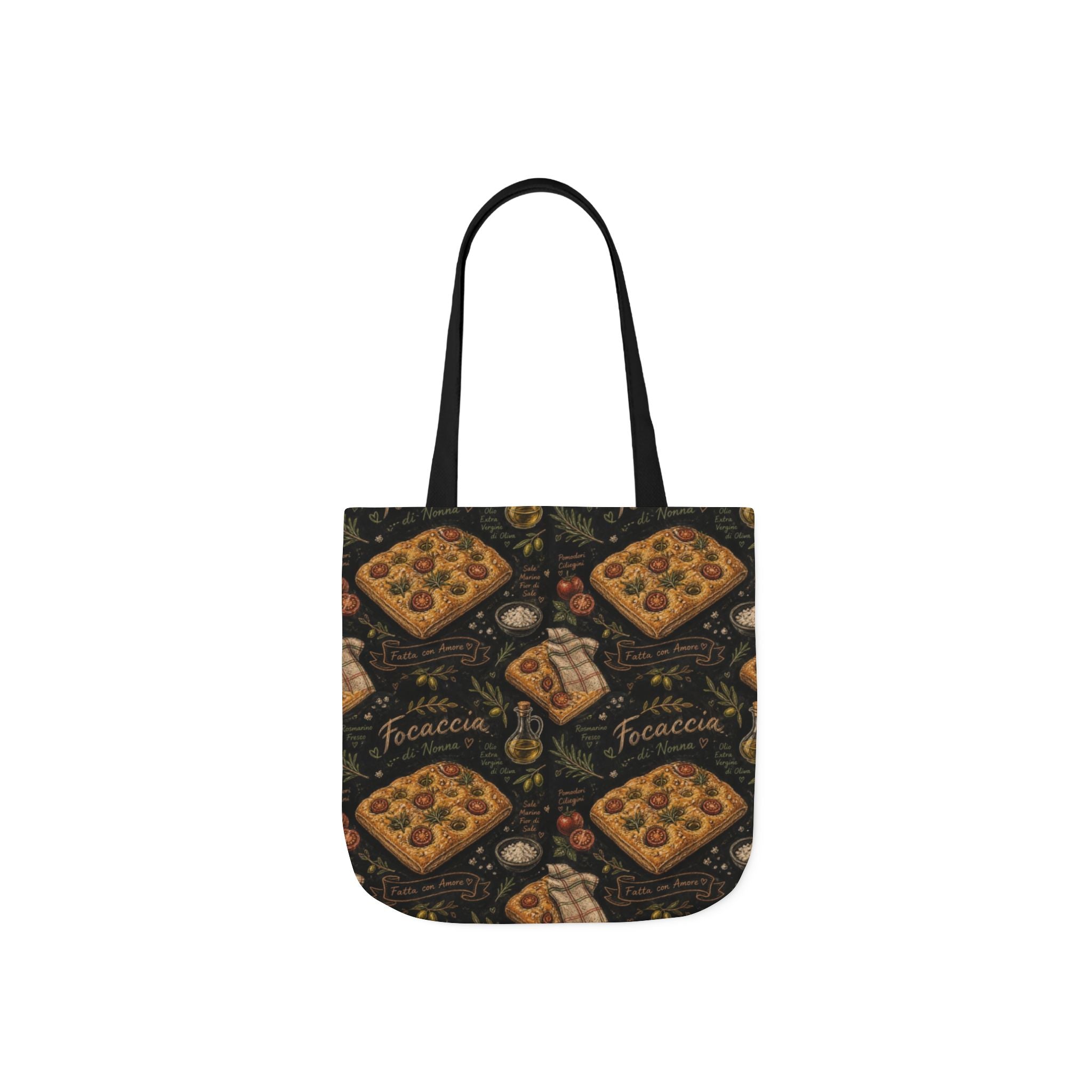 Focaccia Bread Canvas Tote Bag Mediterranean Kitchen Chalk Art Design Italian Cottagecore Gift