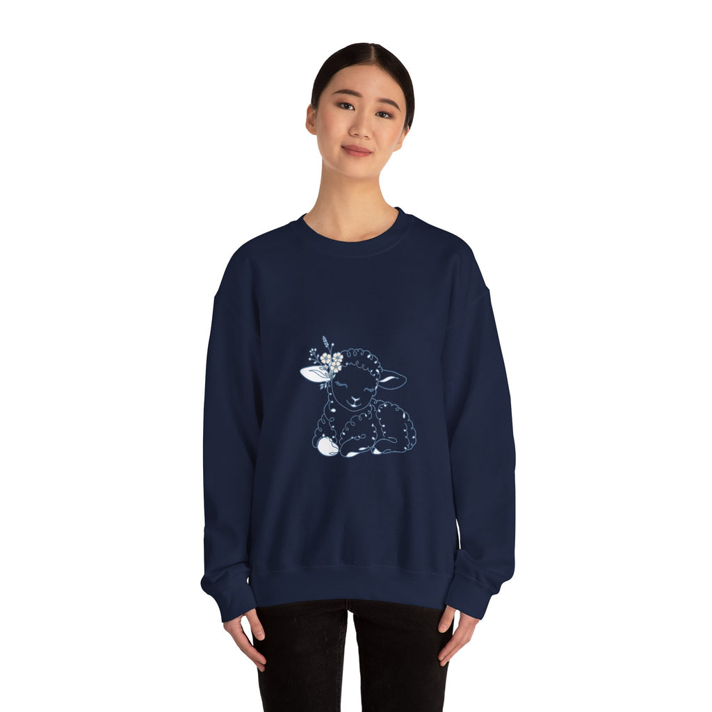 Matching Couple Sweatshirt - Lion & Lamb Matching Couple Crewneck Sweatshirt Minimalist Art His Hers Valentine Gift - Design B