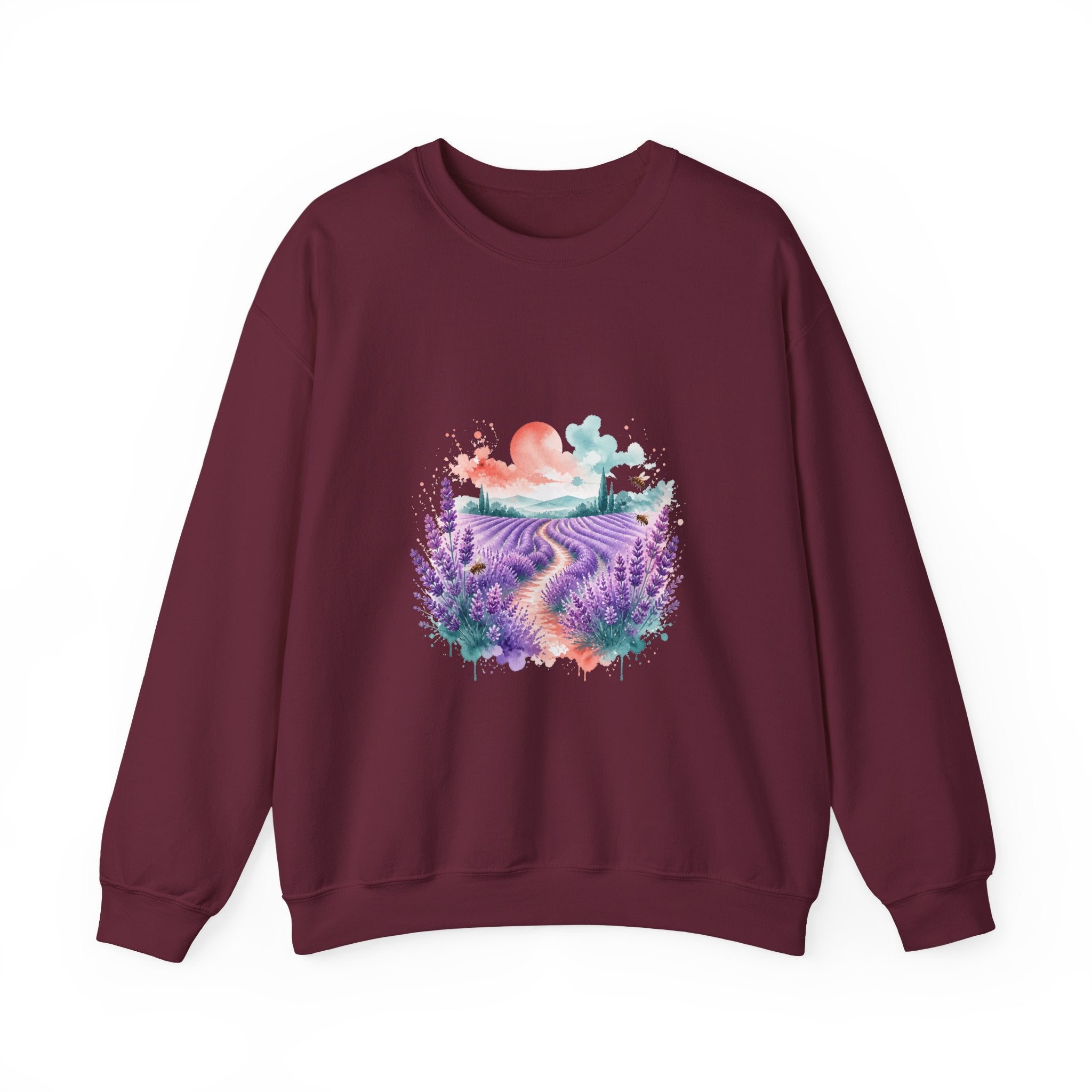 Matching Couple Sweatshirt - Lavender Fields & Canyon Matching Couple Comfort Colors Crew Watercolor Art His Hers Birthday Gift - Design A