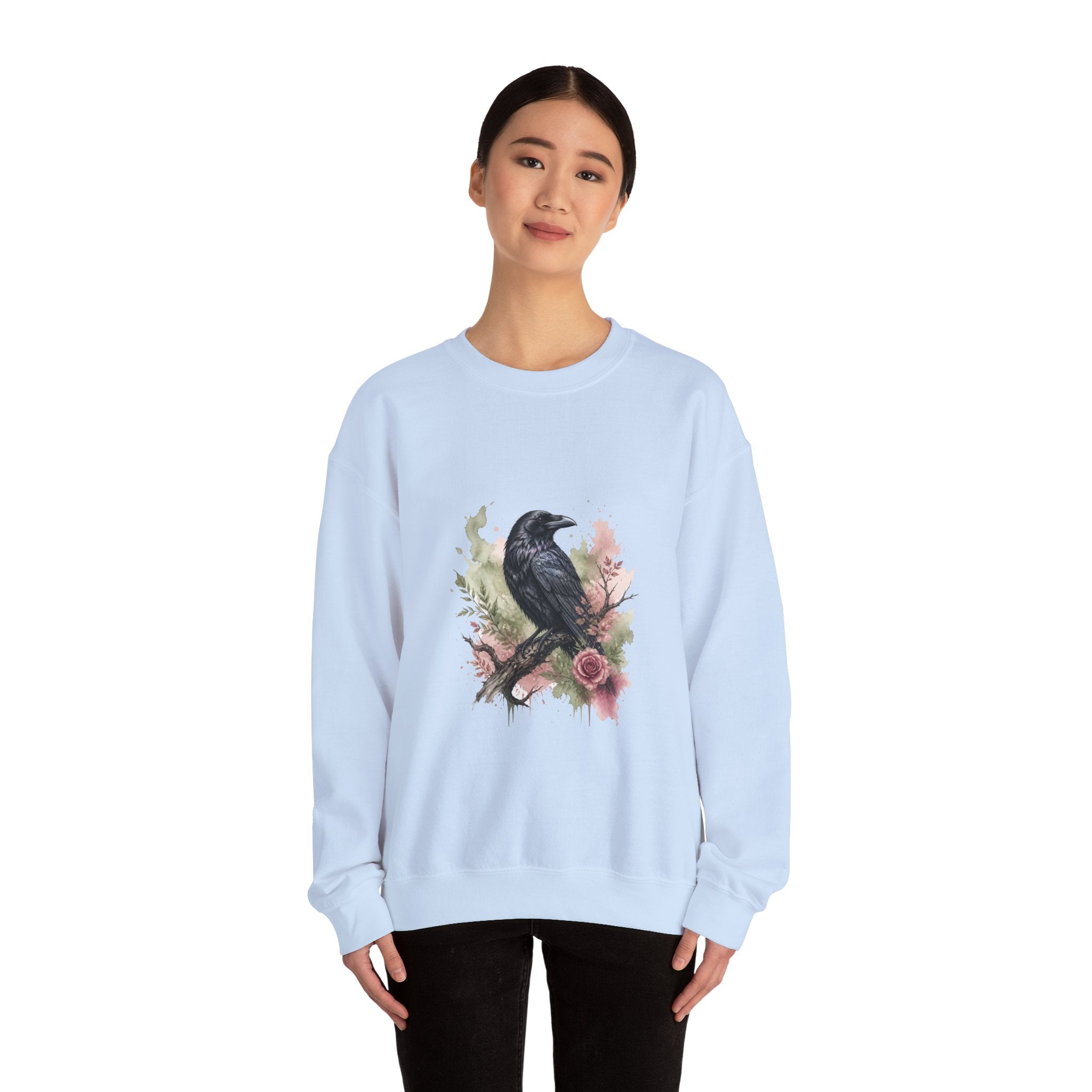 Matching Couple Sweatshirt - Raven & Swan Matching Couple Crewneck Sweatshirt Watercolor Art His Hers Engagement Gift - Design A