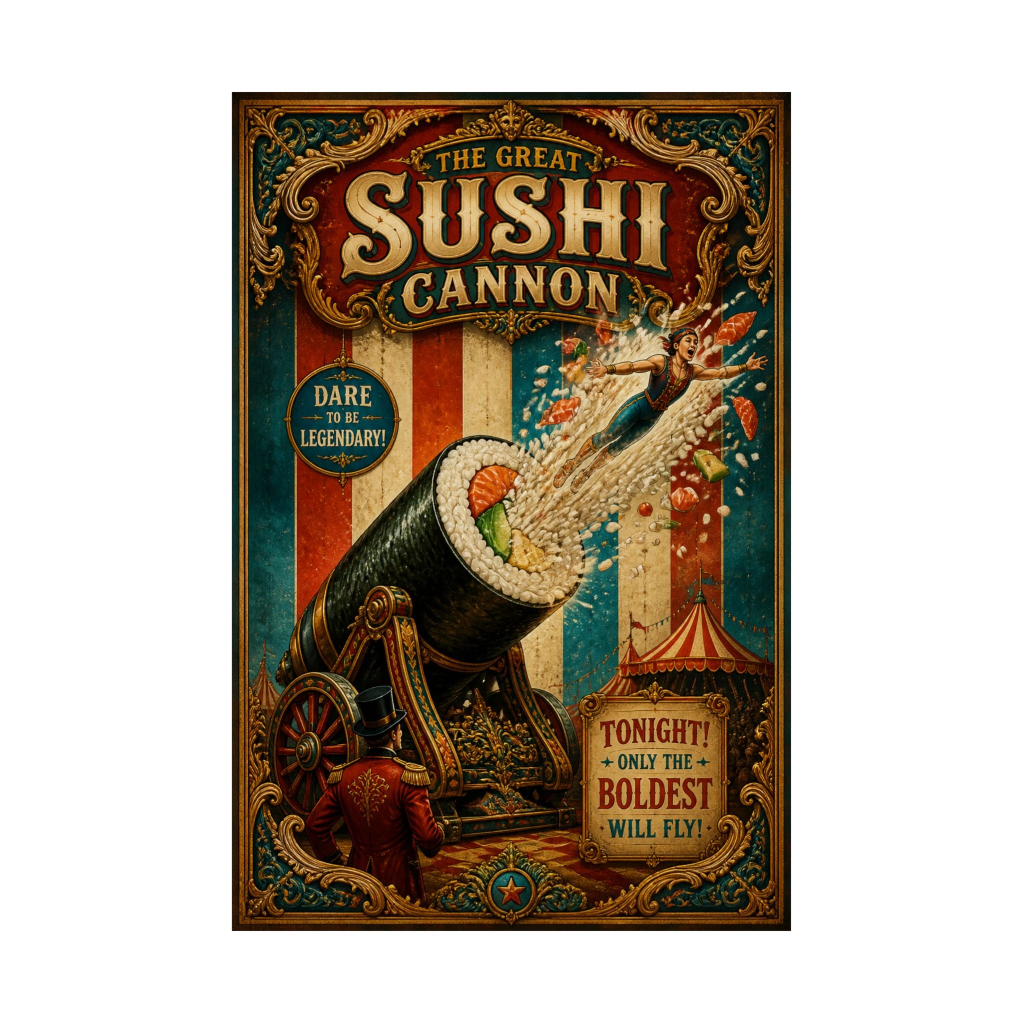 Sushi Roll Cannon Wall Art Poster 24×36 Baroque Studio Decor Maximalist Print