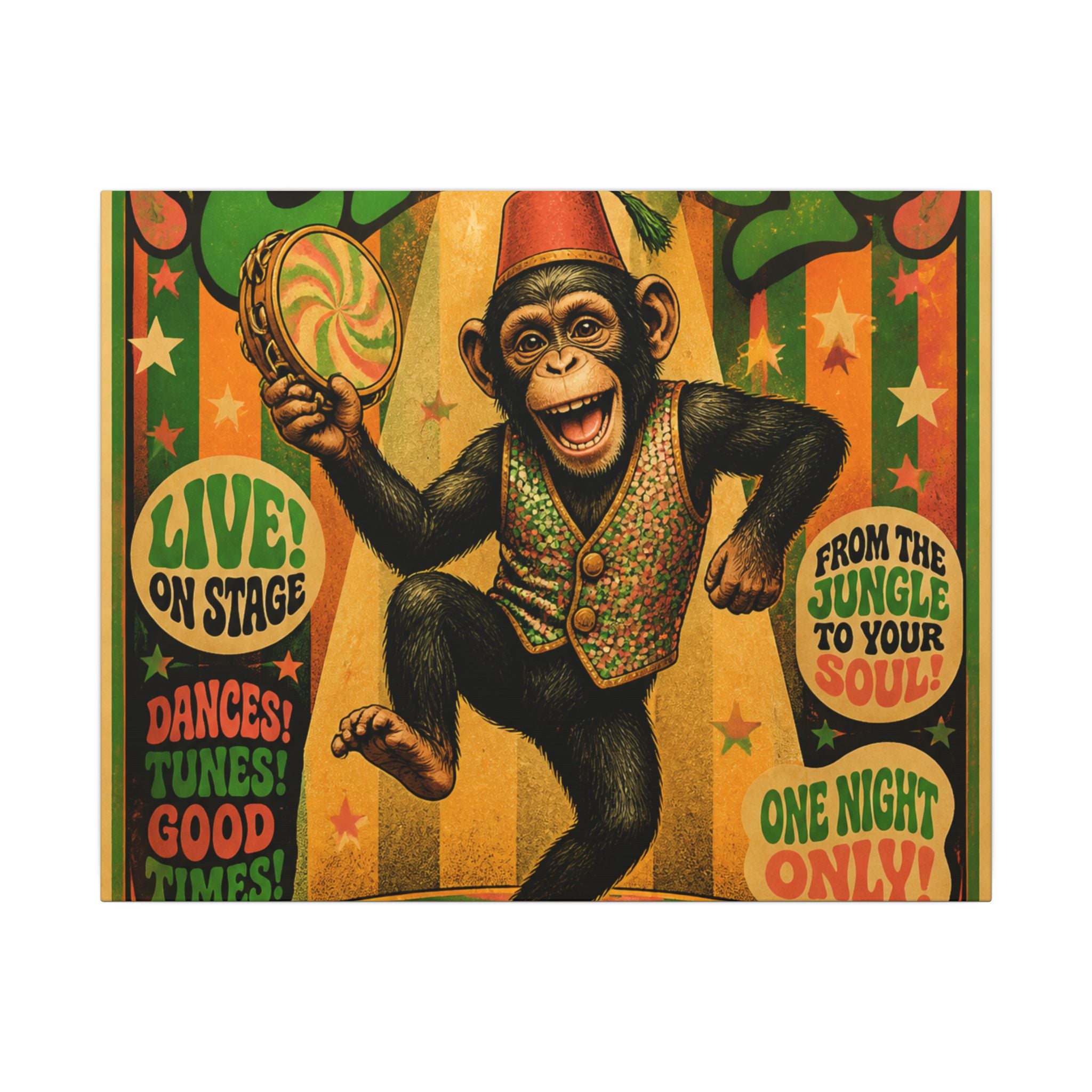 Dancing Monkey Wall Art Canvas 16×20 Psychedelic Cafe Decor Maximalist Print