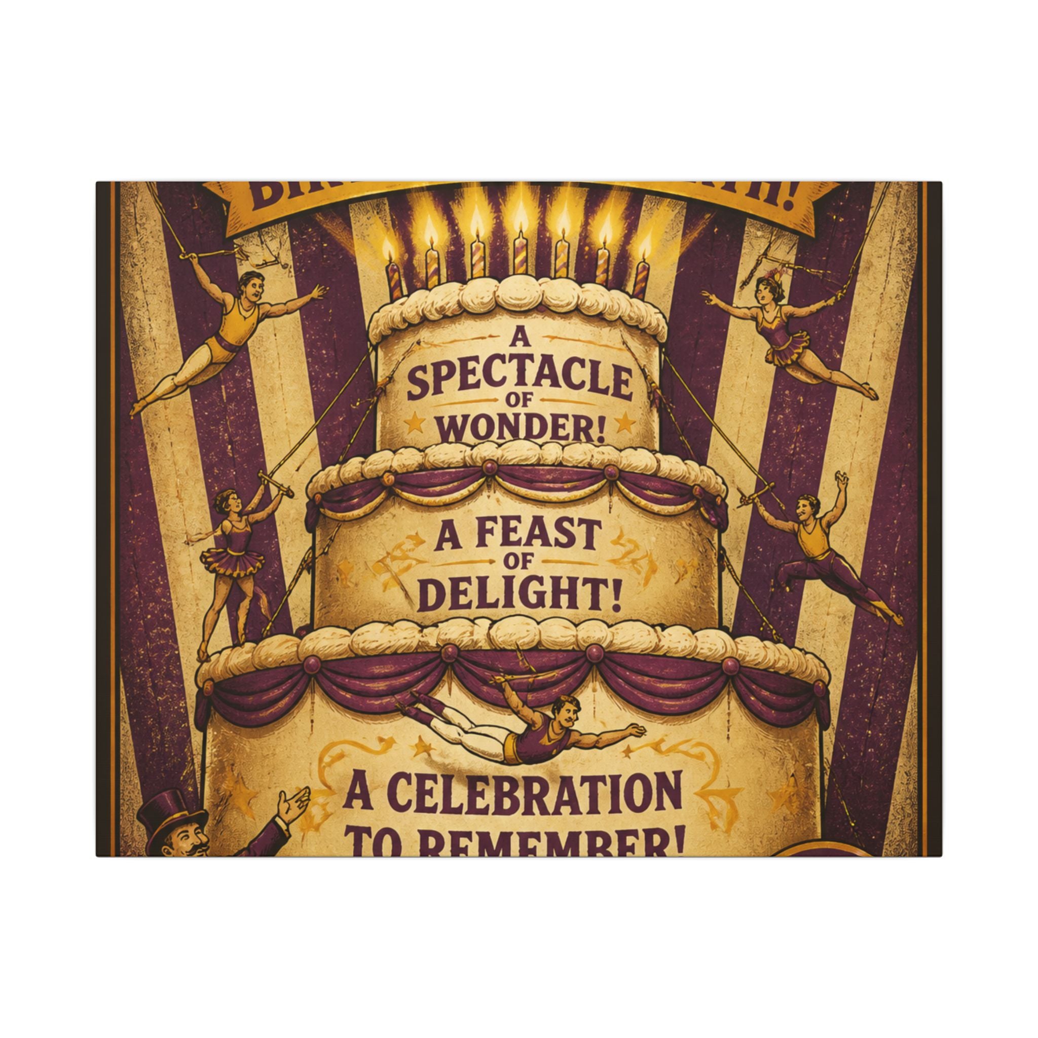 Birthday Cake Trapeze Wall Art Canvas 16×20 Vintage Circus Kitchen Decor Maximalist Print