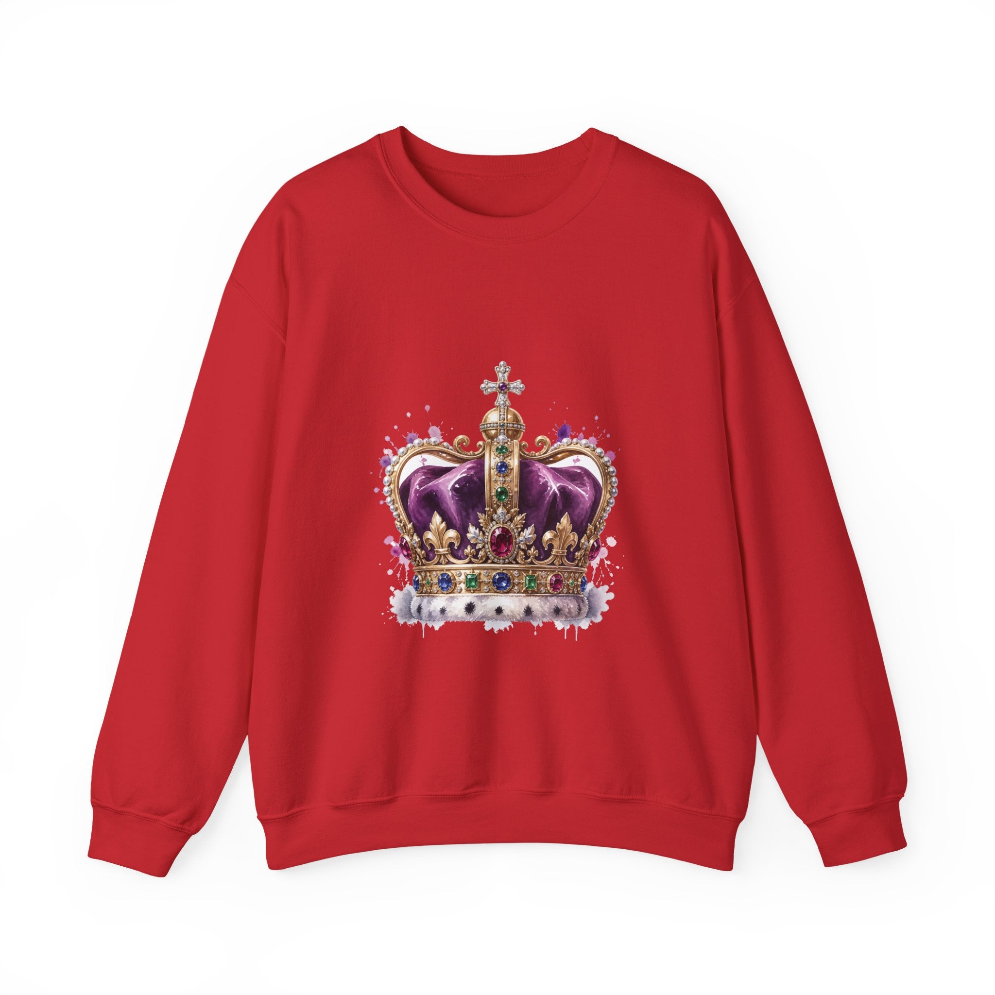 Matching Couple Sweatshirt - Crown & Shield Matching Couple Crewneck Sweatshirt Watercolor Art His Hers Engagement Gift - Design A
