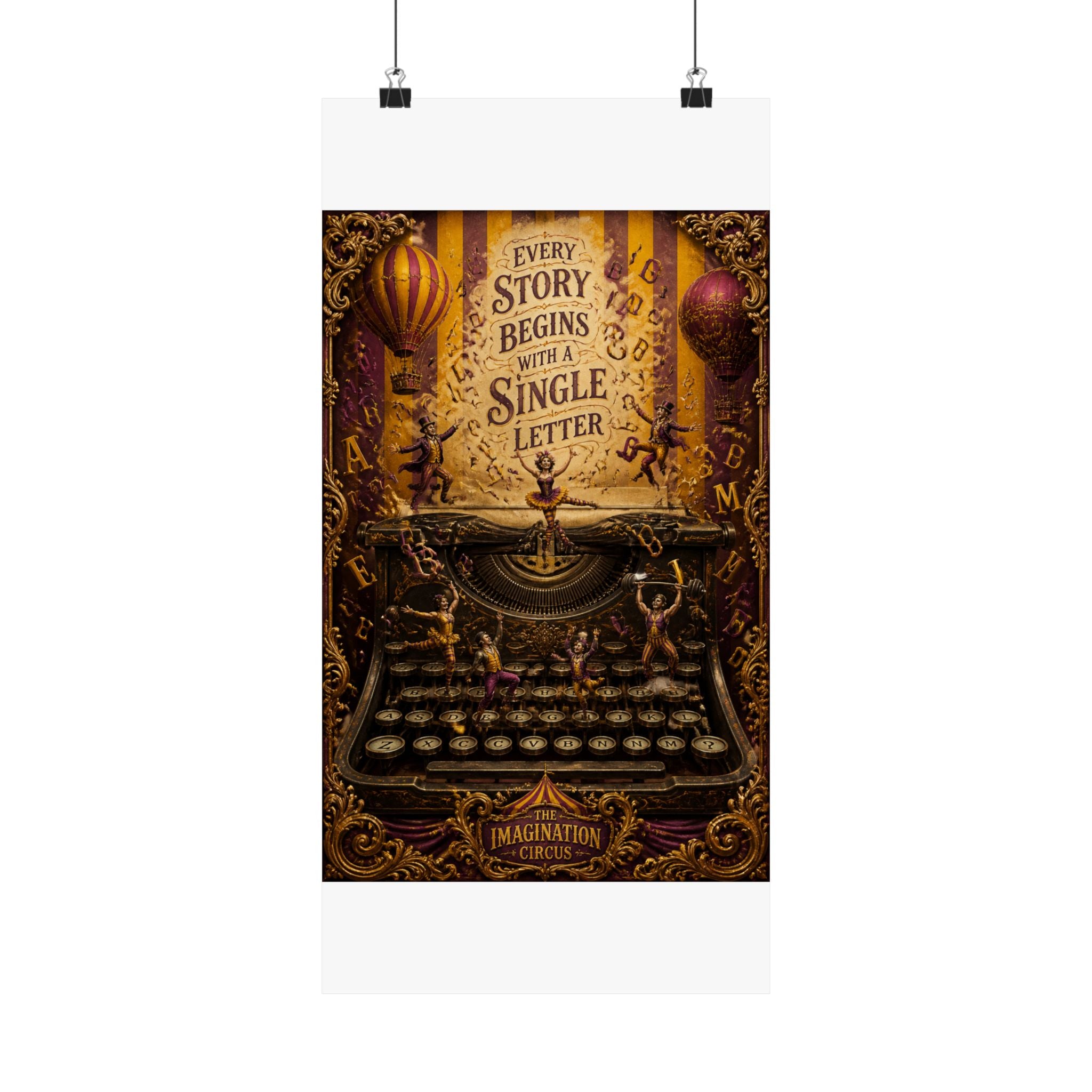 Typewriter Flying Letters Wall Art Poster 24×36 Baroque Studio Decor Maximalist Print