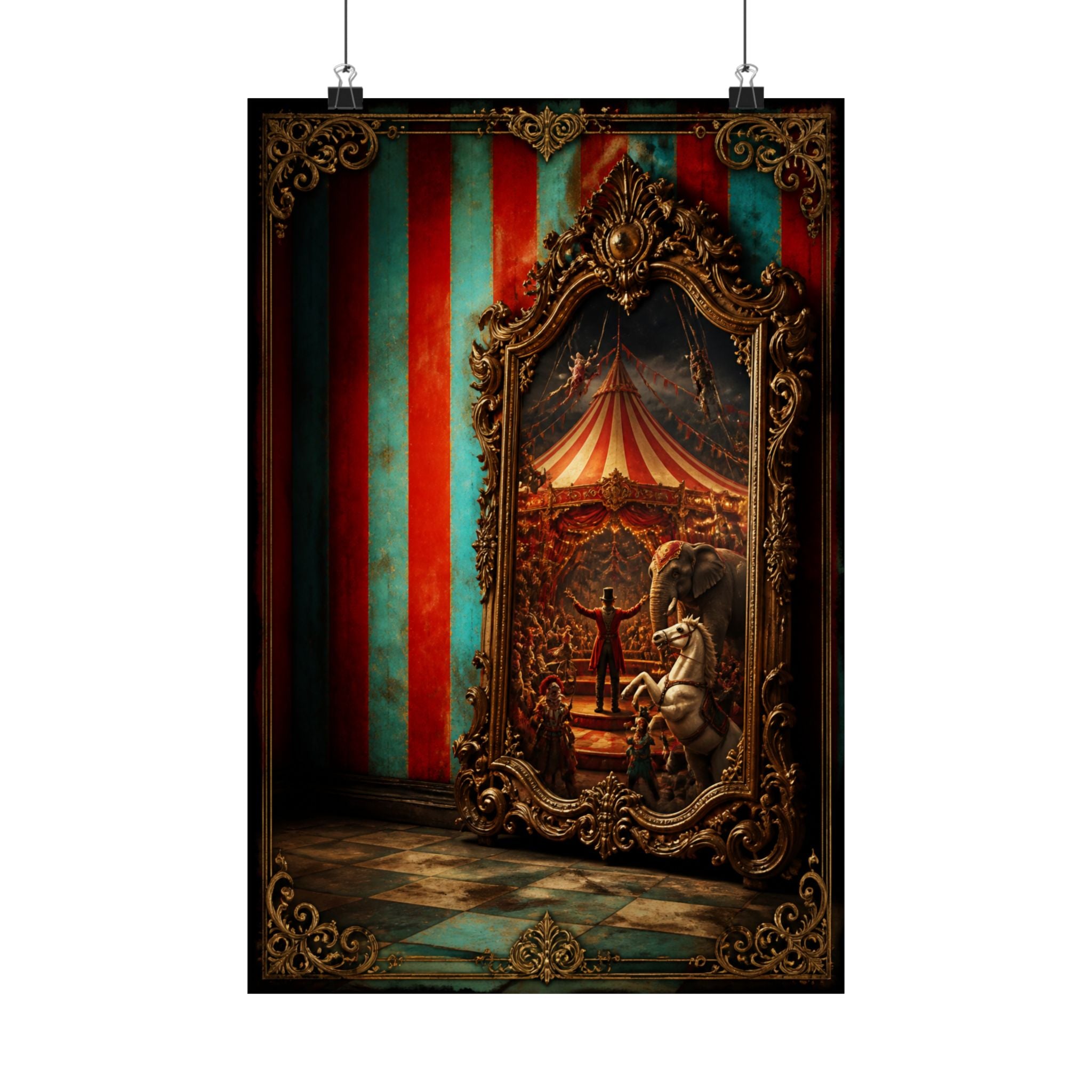 Vintage Mirror Circus Wall Art Poster 24×36 Baroque Studio Decor Maximalist Print