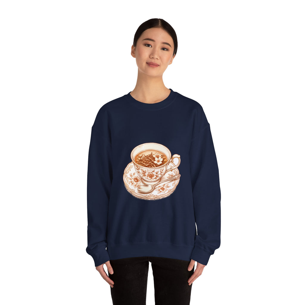 Matching Couple Sweatshirt - Coffee & Tea Matching Couple Crewneck Sweatshirt Hand-Drawn Art His Hers Best Friend Gift - Design B