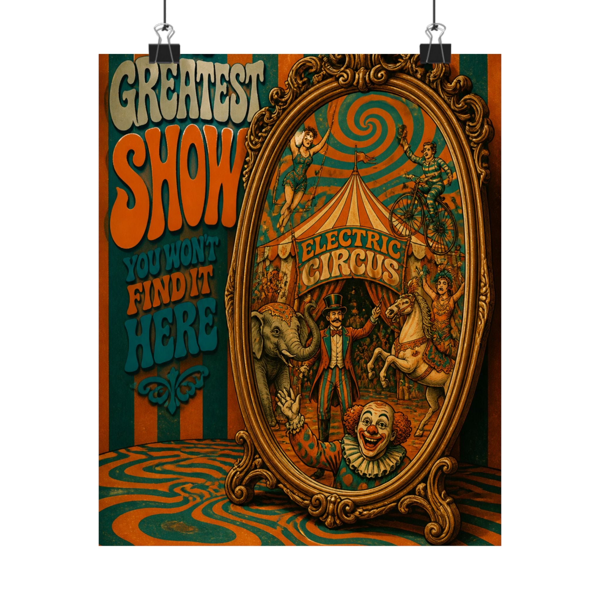 Vintage Mirror Circus Wall Art Poster 24×36 Psychedelic Dining Room Decor Maximalist Print