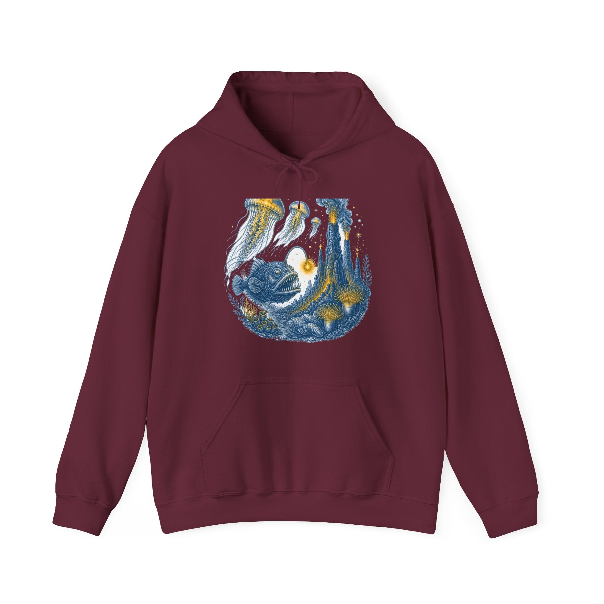 Matching Couple Sweatshirt - Coral Reef & Deep Sea Matching Couple Hooded Sweatshirt Vintage Art His Hers Wedding Gift - Design B