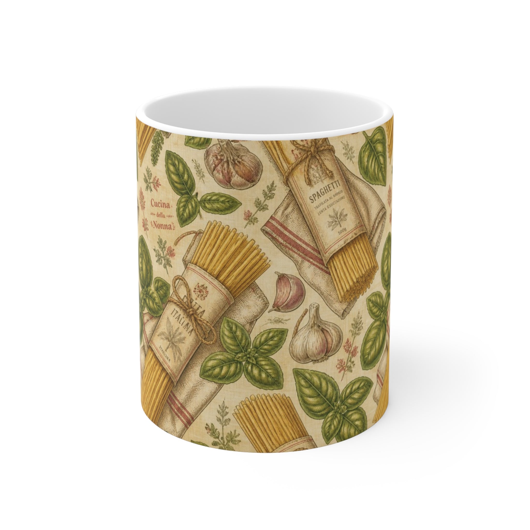 Spaghetti Bundle 11oz Ceramic Mug Mediterranean Kitchen Botanical Design Italian Cottagecore Gift