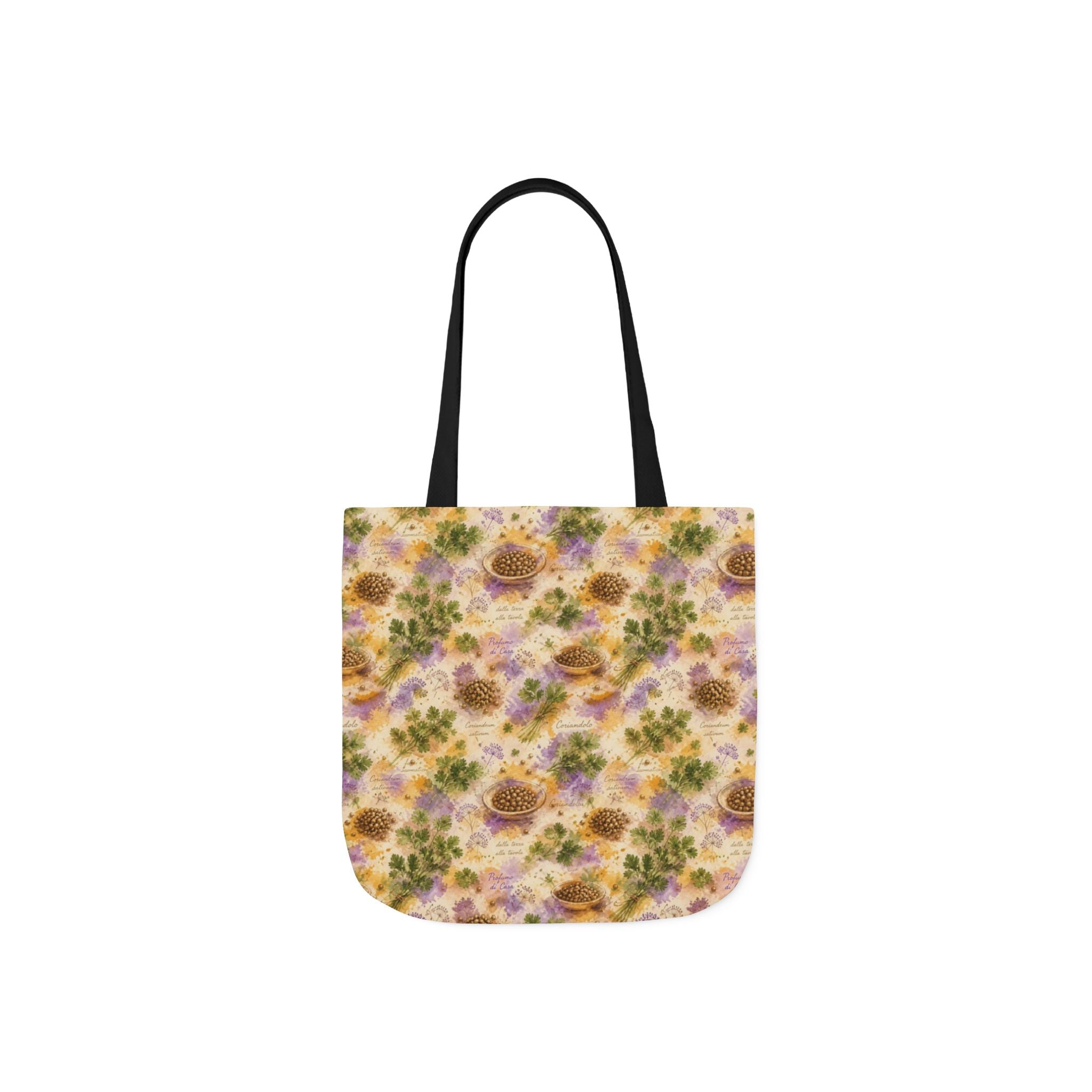 Coriander & Seeds Canvas Tote Bag Mediterranean Kitchen Watercolor Splash Design Italian Cottagecore Gift