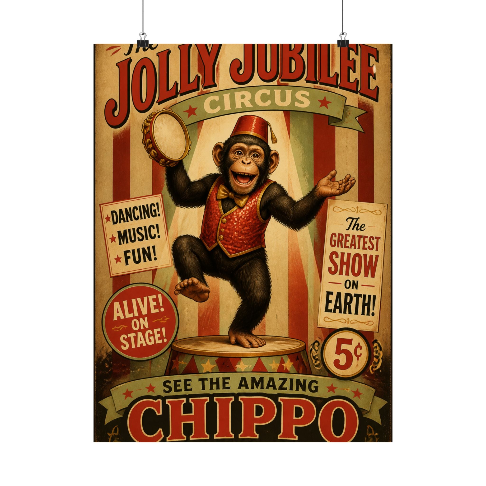 Dancing Monkey Wall Art Poster 18×24 Vintage Circus Kitchen Decor Maximalist Print