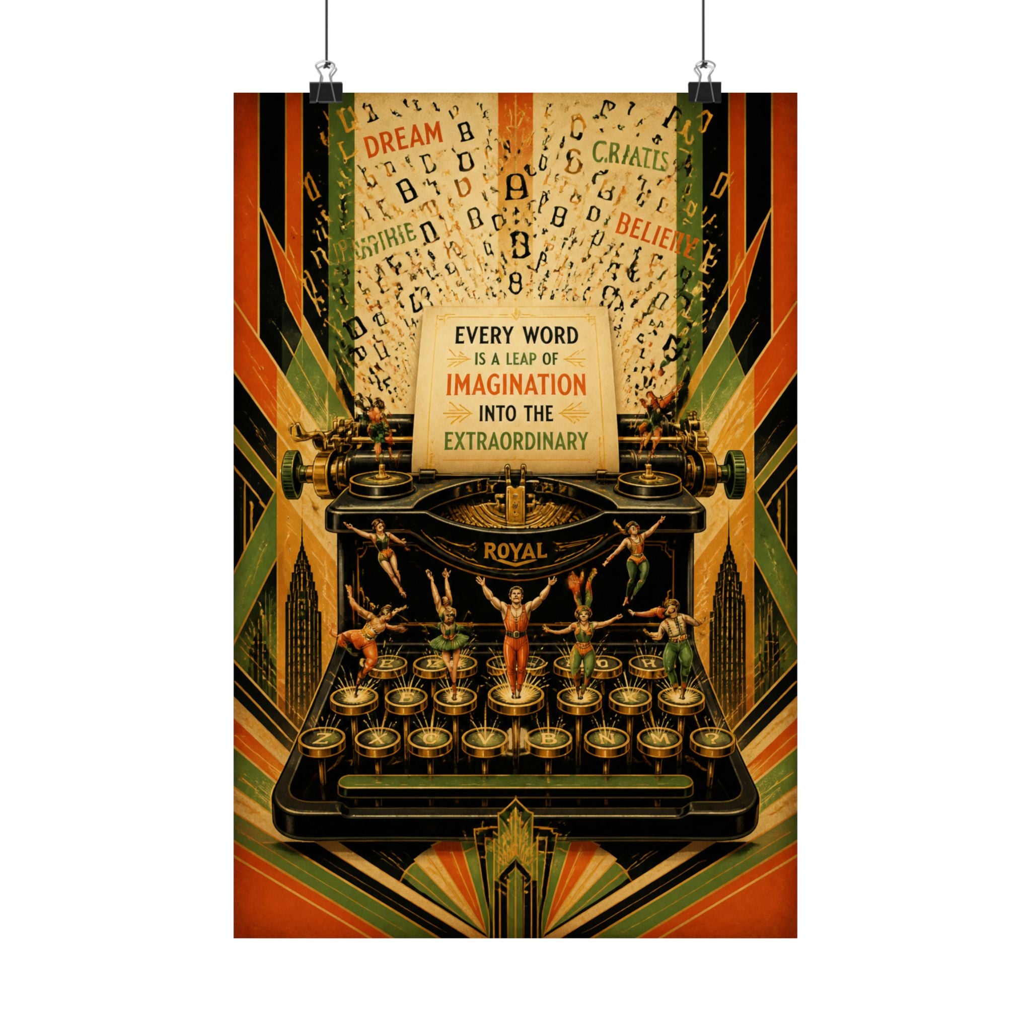 Typewriter Flying Letters Wall Art Poster 18×24 Art Deco Entryway Decor Maximalist Print