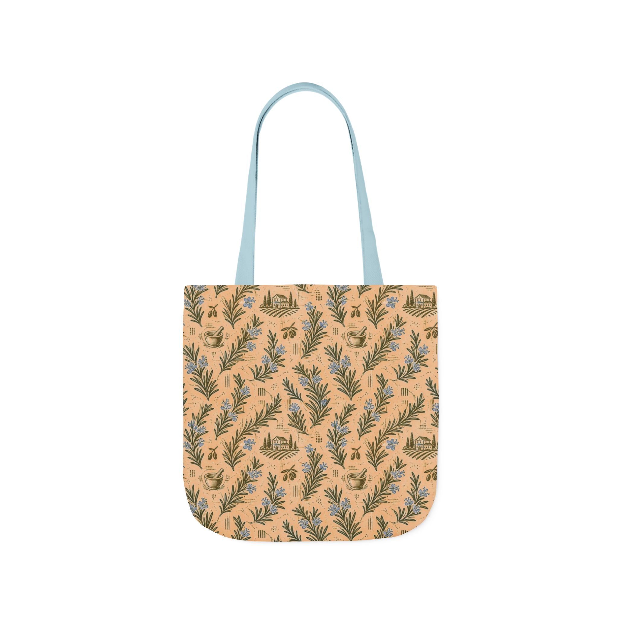 Rosemary Sprigs Canvas Tote Bag Mediterranean Kitchen Linocut Design Italian Cottagecore Gift
