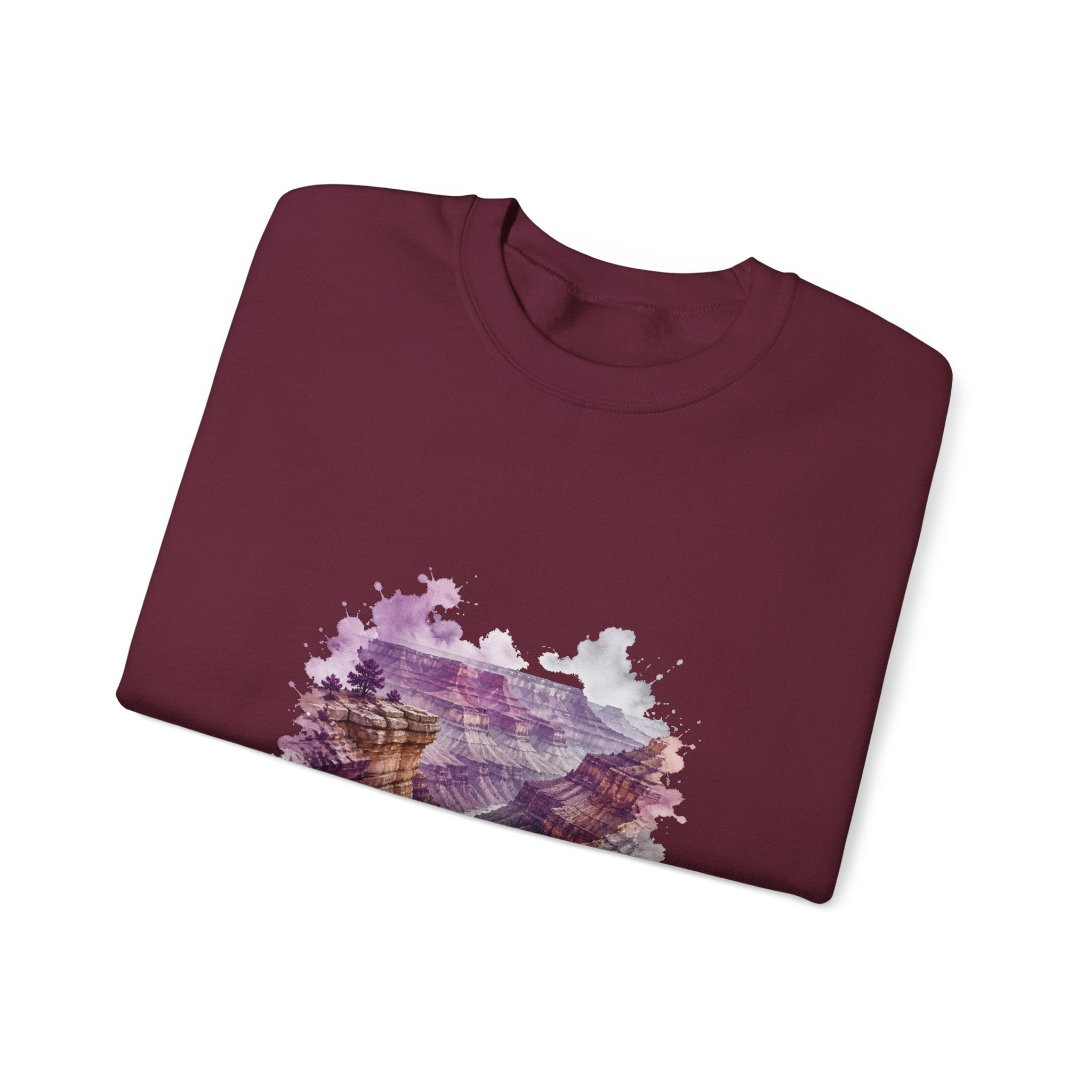 Matching Couple Sweatshirt - Lavender Fields & Canyon Matching Couple Crewneck Sweatshirt Watercolor Art His Hers Engagement Gift - Design B