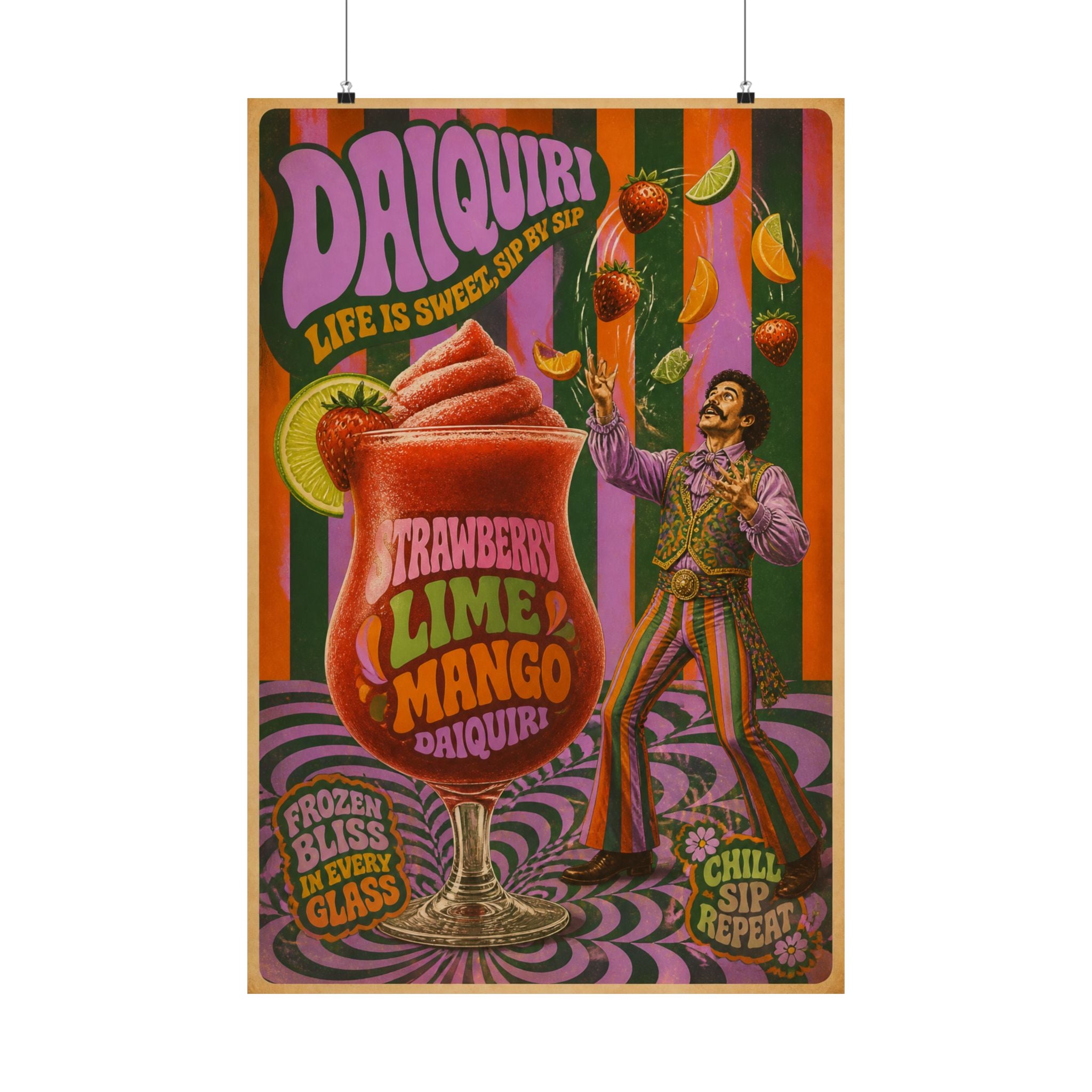 Daiquiri Fruit Juggler Wall Art Poster 18×24 Psychedelic Cafe Decor Maximalist Print