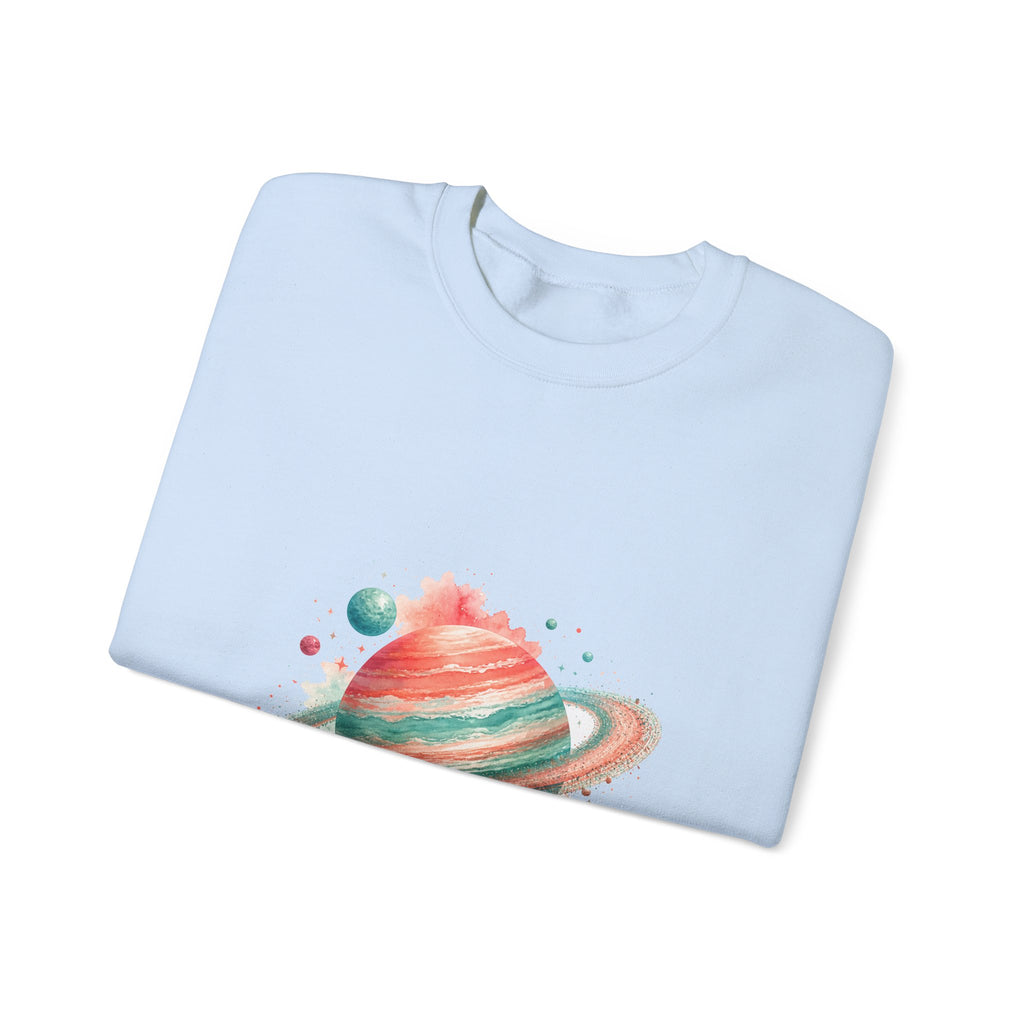 Matching Couple Sweatshirt - Astronaut & Planet Matching Couple Premium Fleece Sweatshirt Watercolor Art His Hers Birthday Gift - Design B