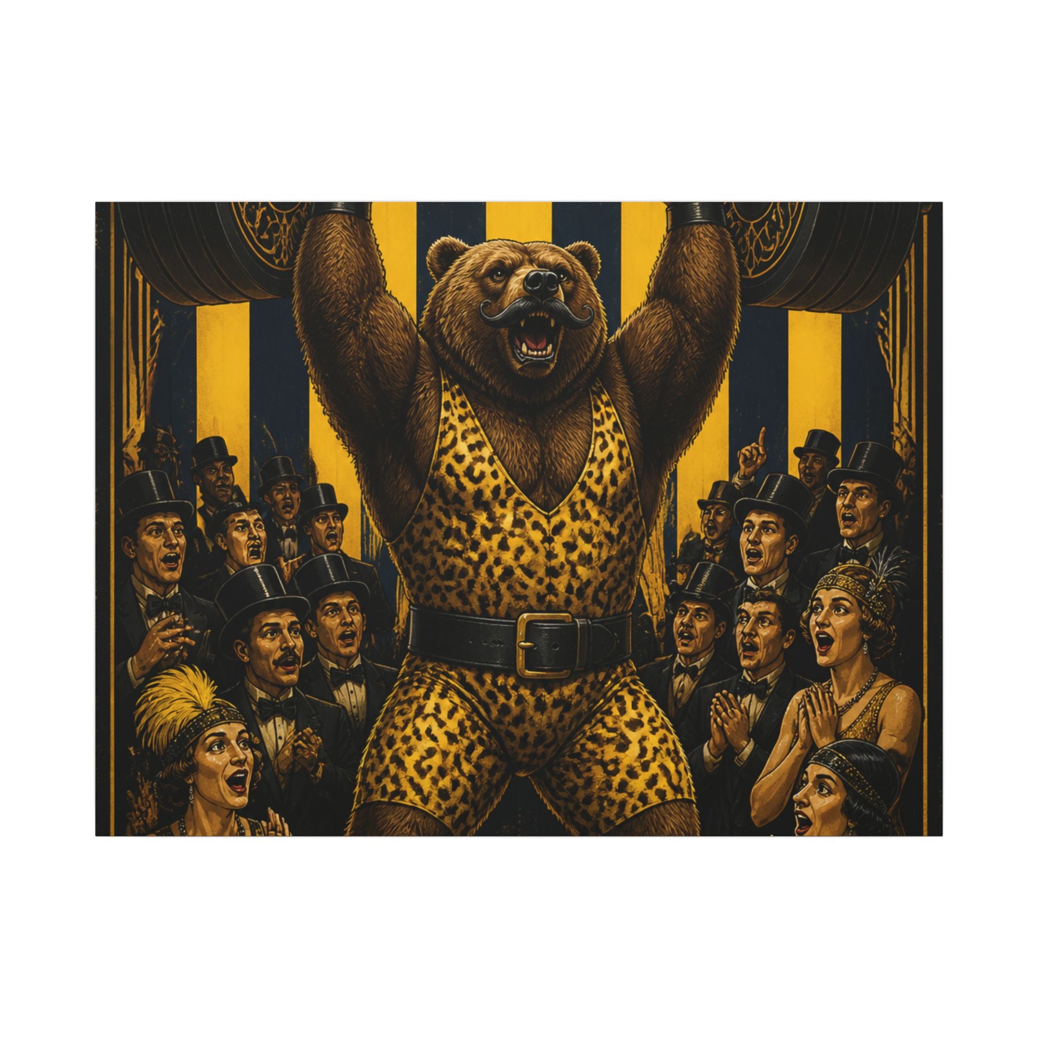 Strongman Bear Wall Art Canvas 16×20 Art Deco Entryway Decor Maximalist Print