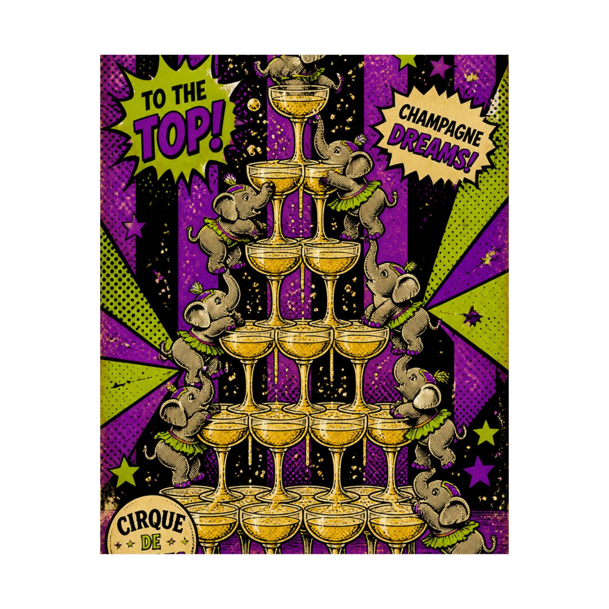 Champagne Tower Elephants Wall Art Poster 18×24 Pop Art Living Room Decor Maximalist Print